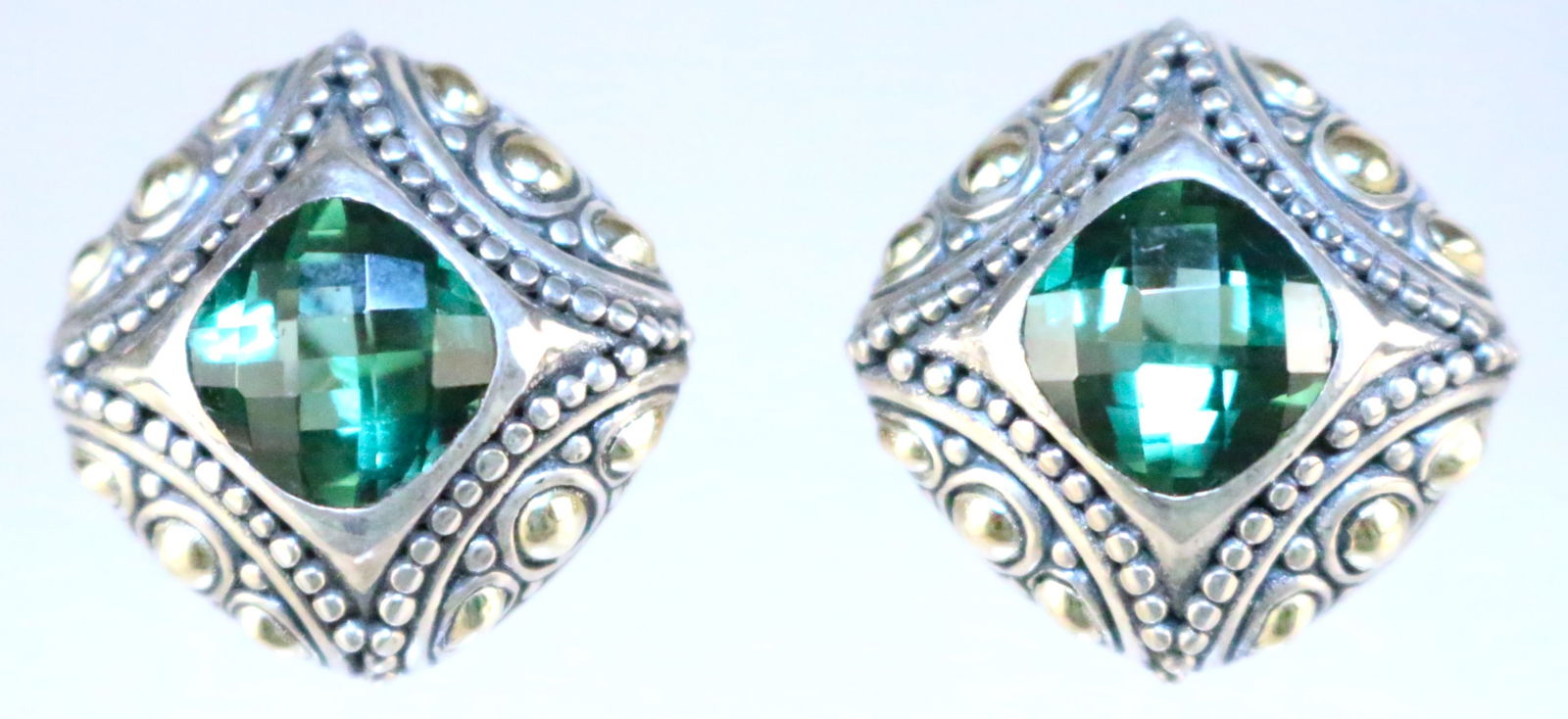 Samuel Benham BJC 18kt Gold Sterling Silver 4 carats Emerald Green Earrings (1 of 3)