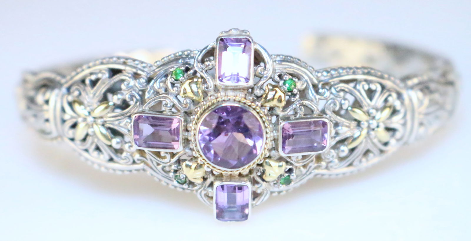 Robert Manse 18kt Gold Sterling Silver Cuff Romantic Victorian styled 5 carat Amethyst Bracelet (1 of 5)
