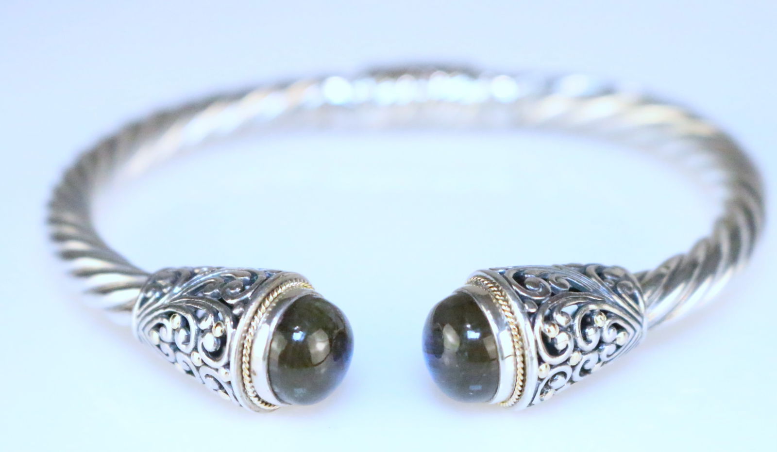 RARE Robert Manse 18kt Gold Sterling Silver Labradorite Twist Cable Cuff Bracelet (1 of 6)