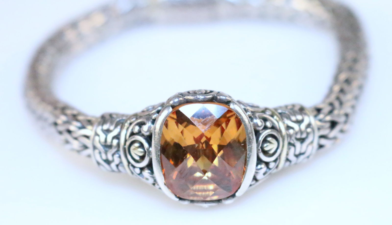 Bali Style Thailand HUGE Orange tourmaline Sterling Silver Thick Heavy Wheat Chain Bracelet (1 of 5)