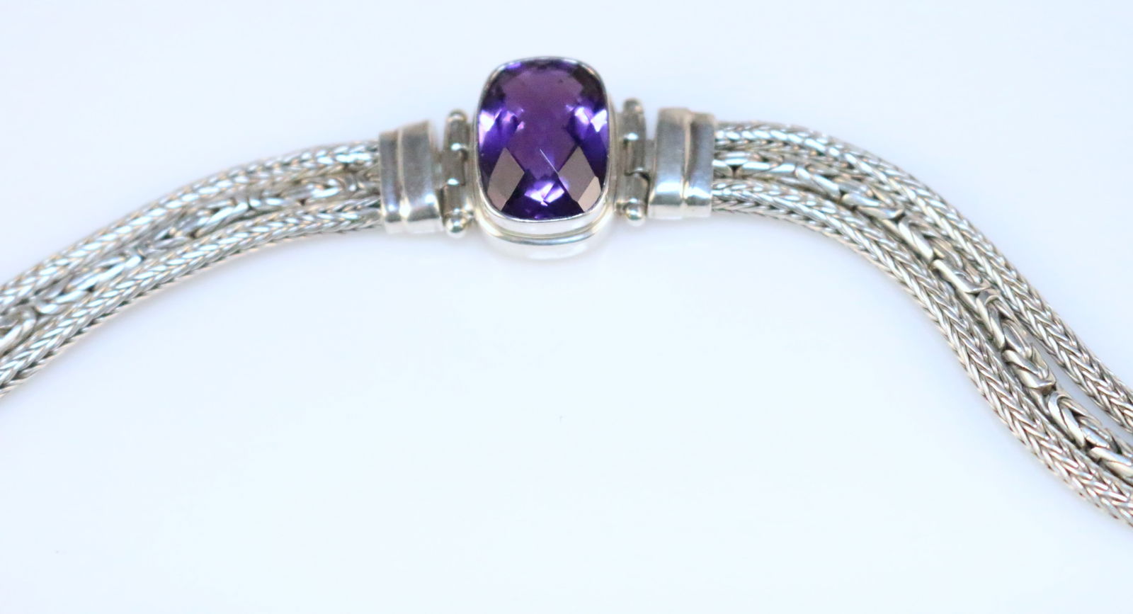 SARDA Sterling Silver 11 carat Amethyst Wheat Byzantine 3 wide chain bracelet (1 of 8)