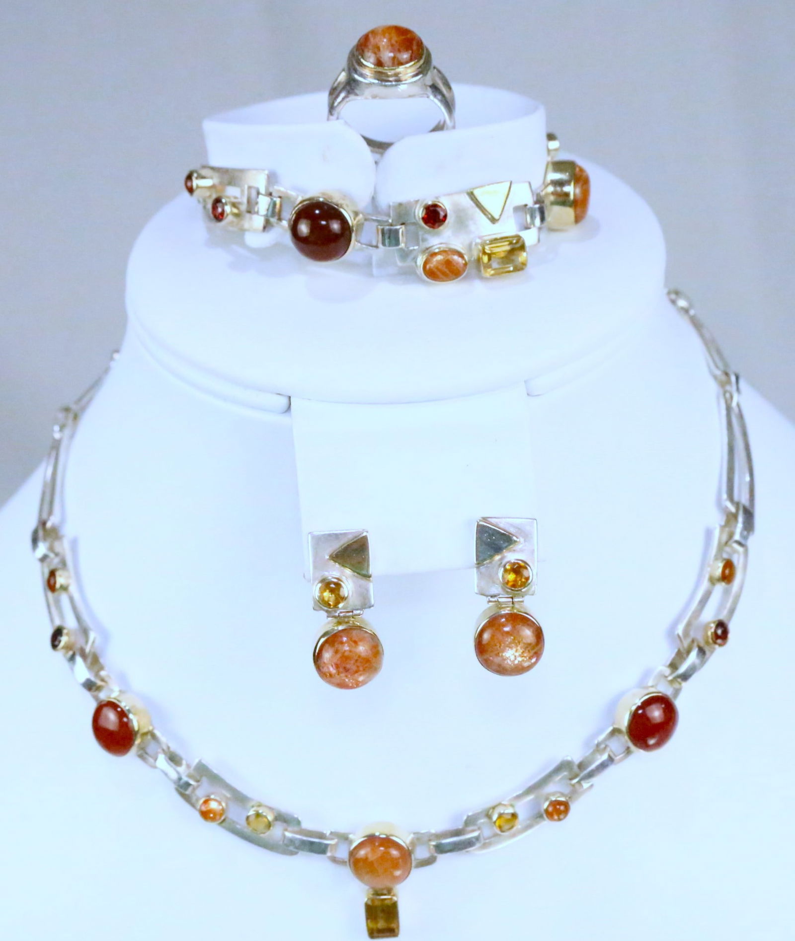 Amazing Modernist Sterling Silver Necklace, Bracelet, Earrings & Ring Gemstone 5 pc. Set (1 of 7)