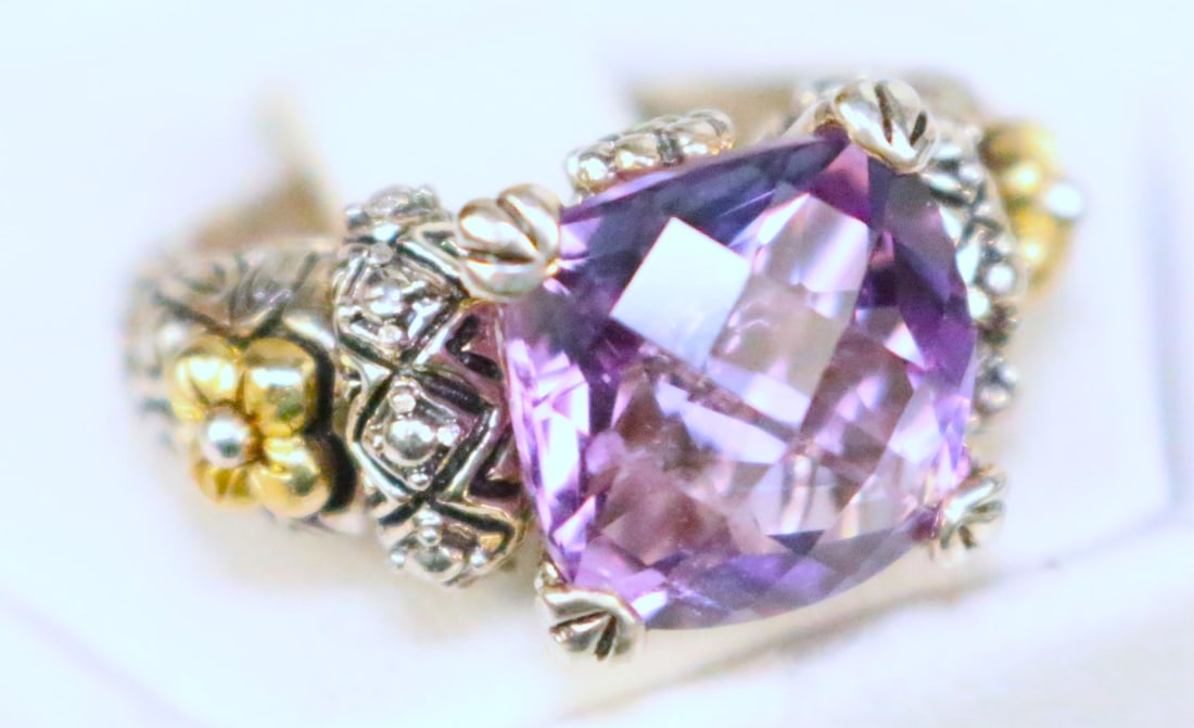 Barbara Bixby 18kt Gold Sterling Silver 5 carat Amethyst Ring Size 6.25 (1 of 6)