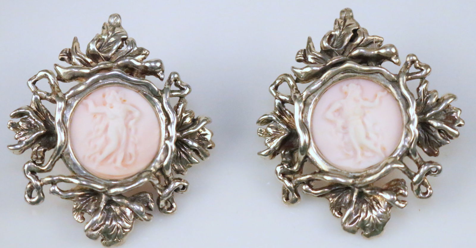 Stephen Dweck Large Sterling Silver Large Victorian Cameo Carved Angelskin Coral Earrings (1 of 3)