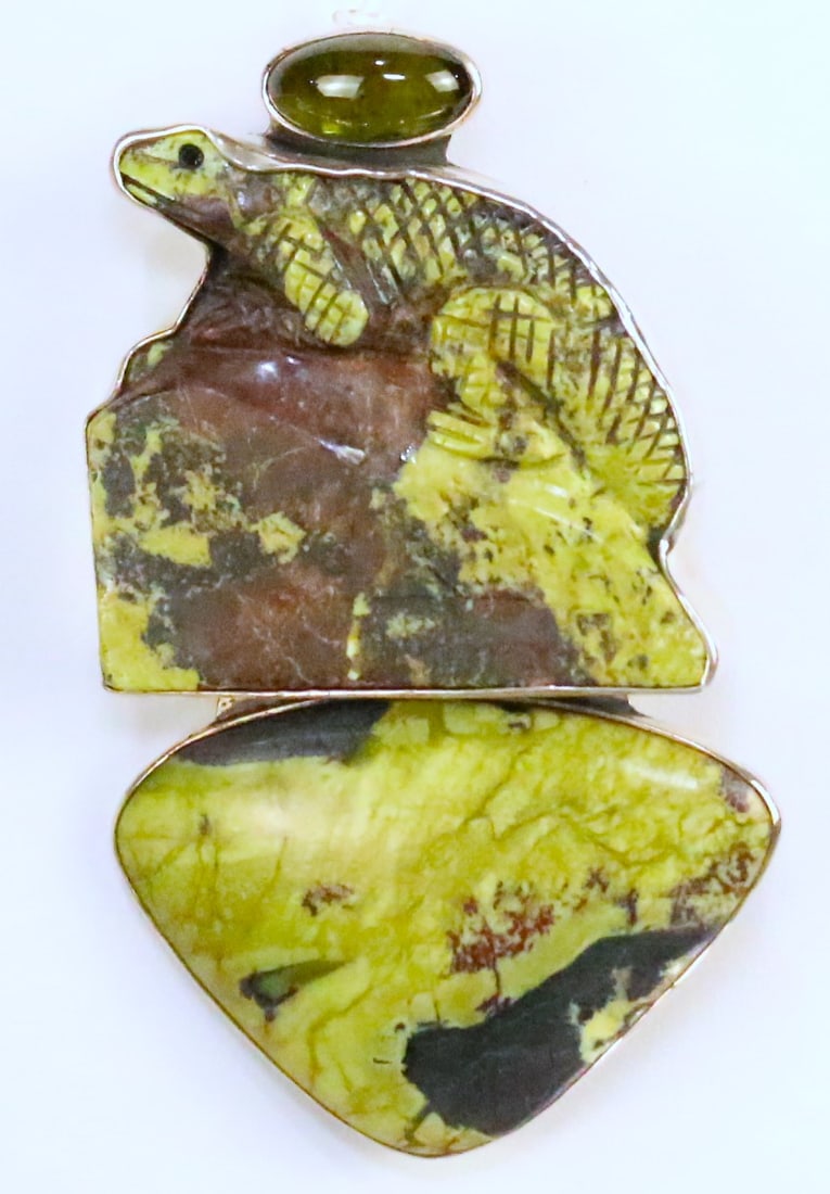 RARE Amy Kahn Russell Sterling Silver Carved Huge Serpentine Lizard Brooch Pendant USA (1 of 7)