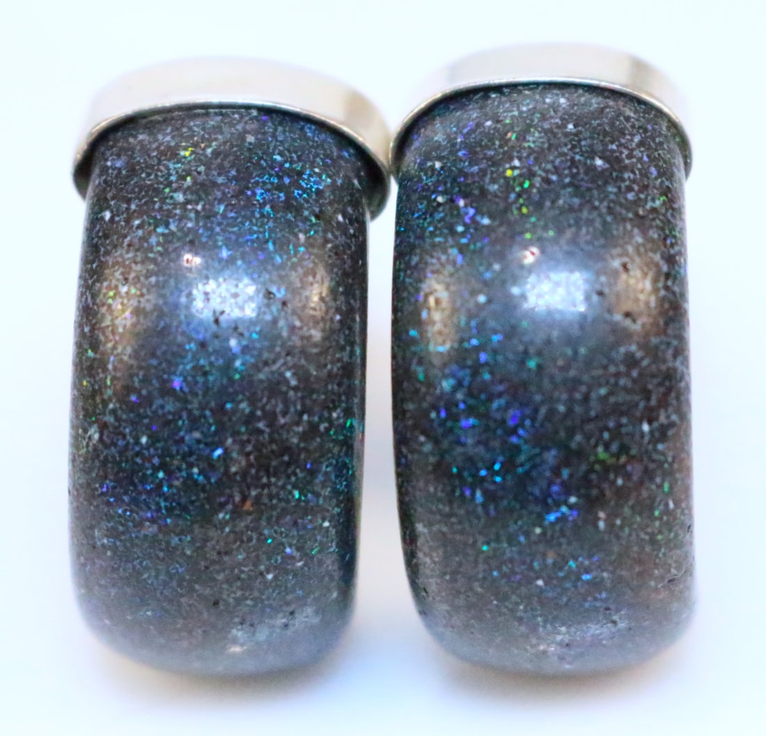 RARE Rebecca Collins Dallas Texas Sterling Silver Blue Opal Loop Earrings (1 of 6)