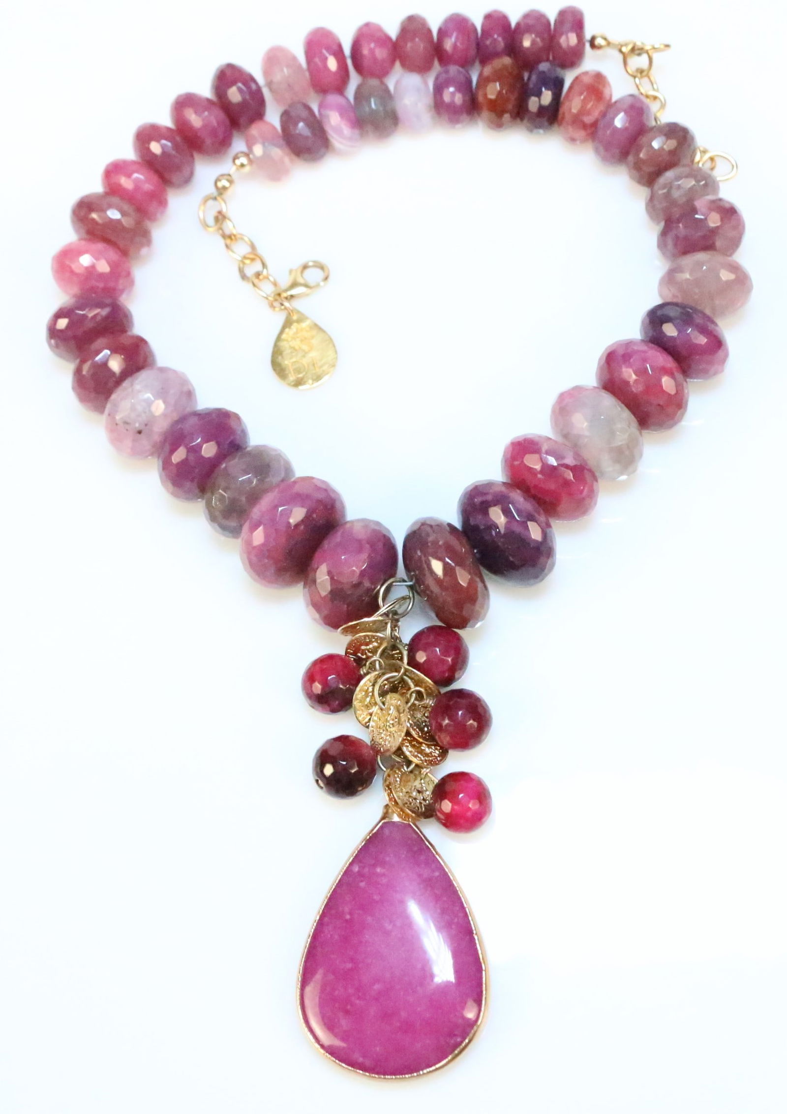 RARE One of a Kind Devon Leigh Natural Ruby Quartz 24kt EP Coin Pendant Necklace (1 of 8)