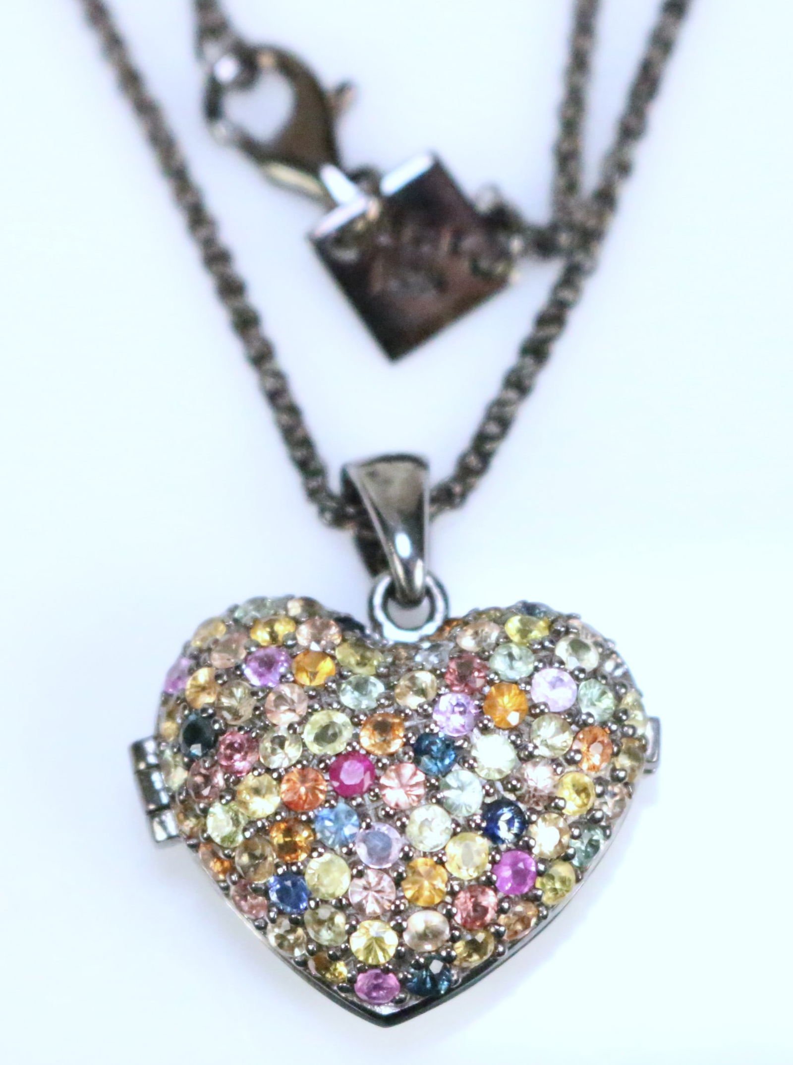 NEW L.E. MCL Matthew Campbell Laurenza Sterling Silver Multi Sapphire Heart Locket Pendant Necklace (1 of 7)