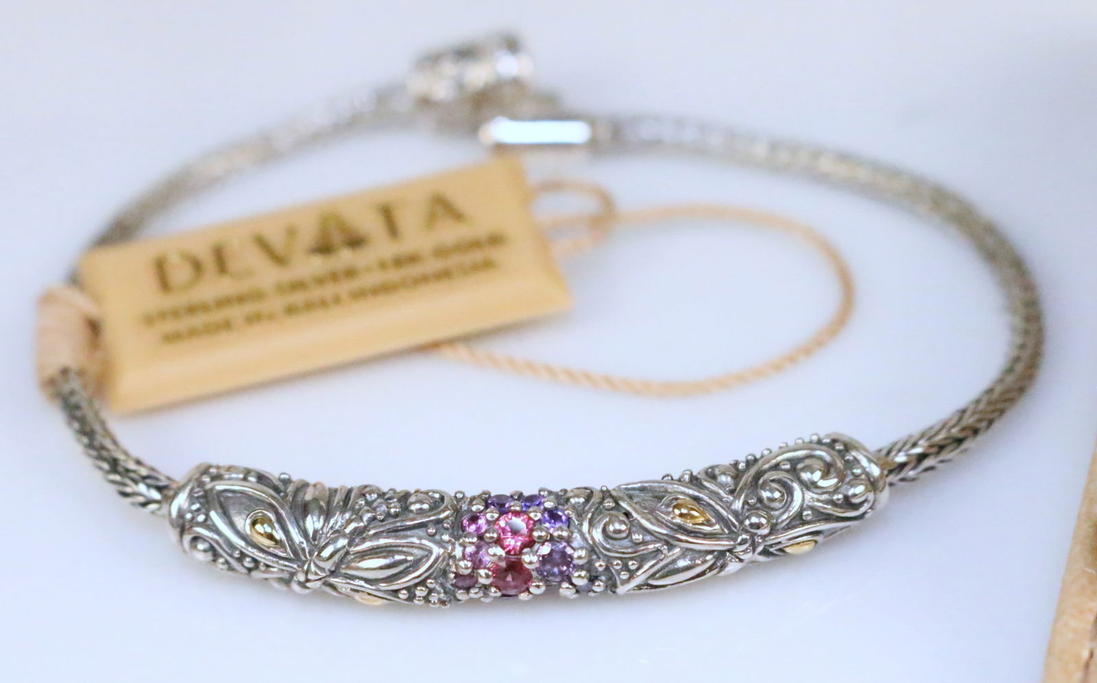 NEW DESIGNER DEVATA Bali 18kt gold Sterling Silver  Dragonfly pink topaz purple quartz Bracelet (1 of 4)
