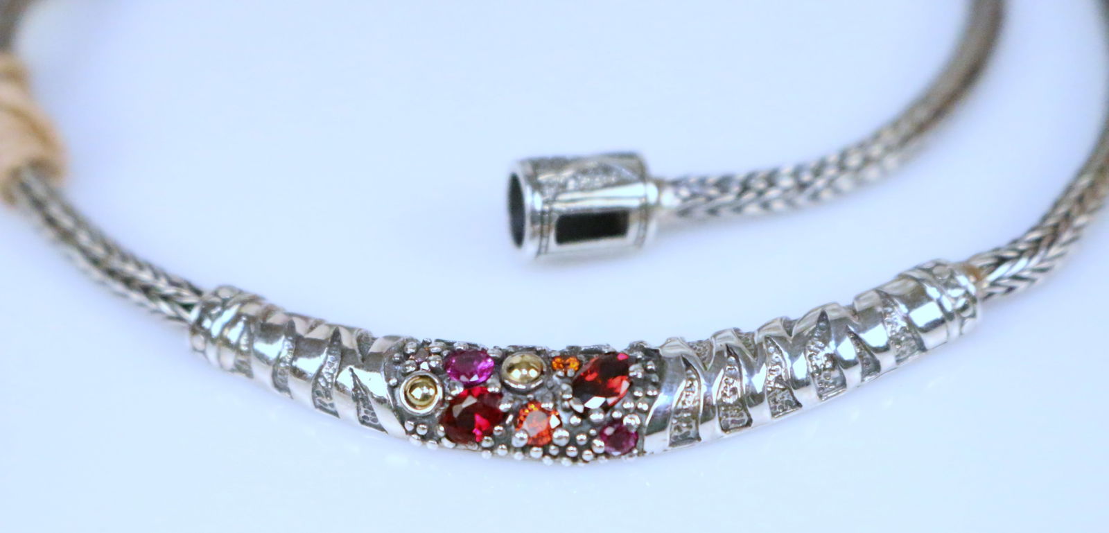 NEW DESIGNER DEVATA Bali 18kt gold Sterling Silver Wheat chain tiger bar gemstone necklace. (1 of 5)