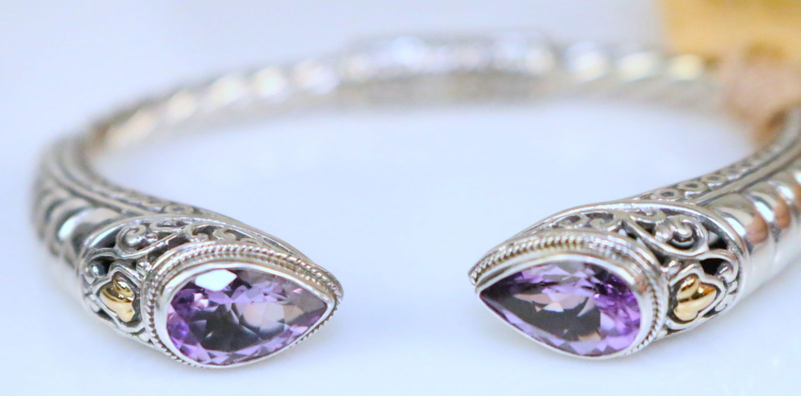 NEW DESIGNER DEVATA Bali 18kt gold Sterling Silver Amethyst Cuff Bracelet (1 of 7)