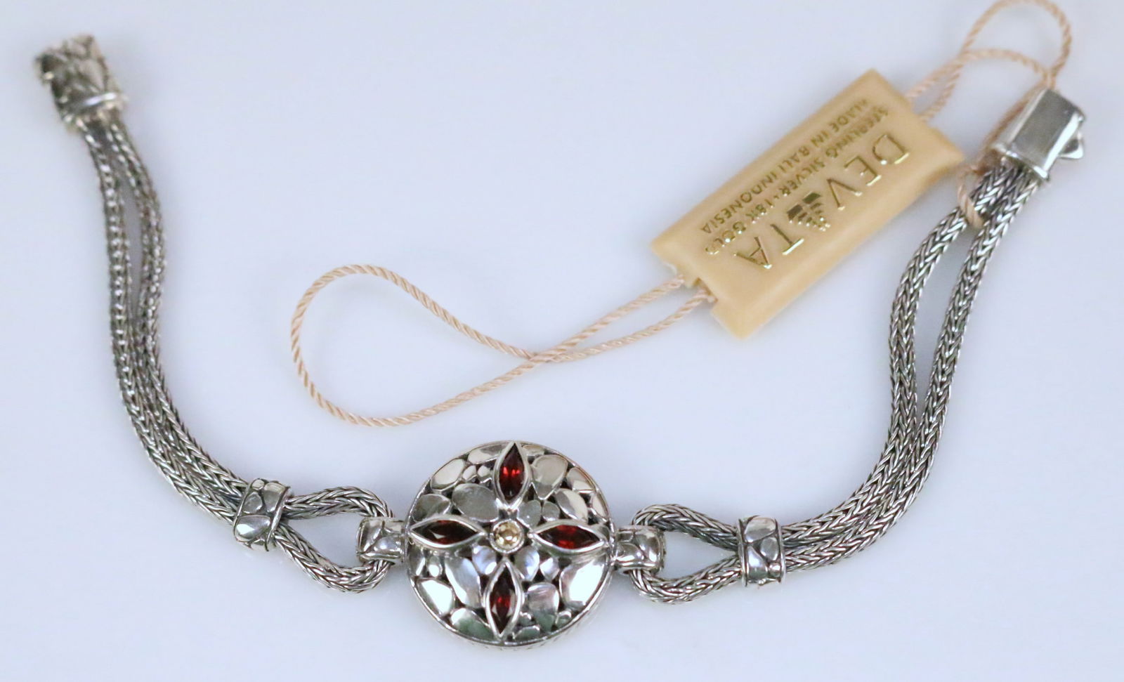 NEW DESIGNER DEVATA Bali 18kt gold Sterling Silver Pink Tourmaline Wheat chain bracelet (1 of 7)