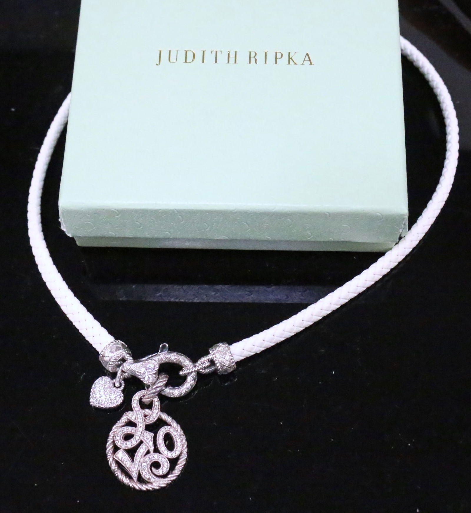NEW Judith Ripka Sterling Silver LOVE Hearts CZ Pendant Necklace Set Valentines (1 of 4)