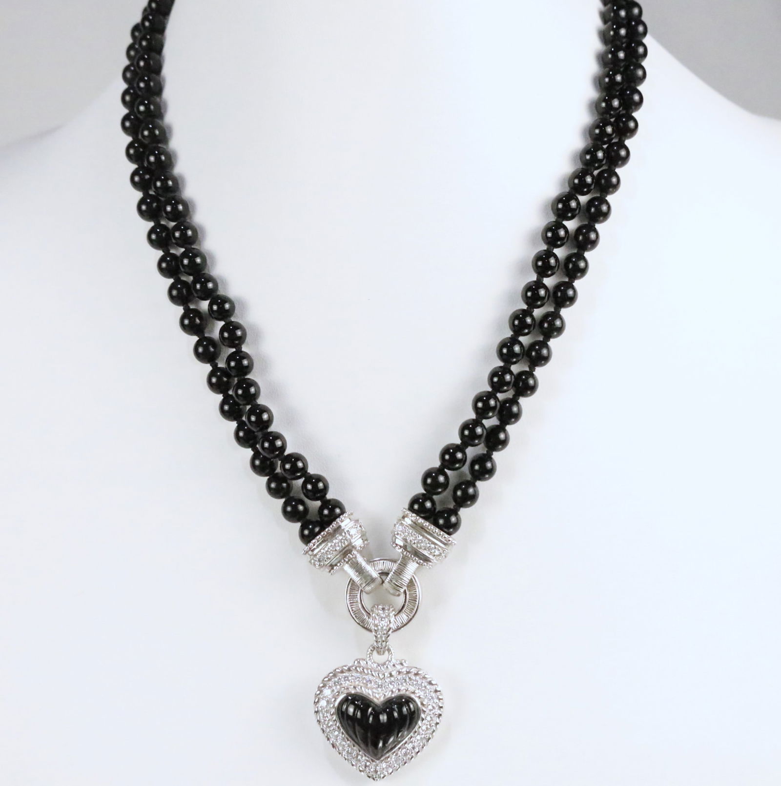 Judith Ripka Sterling Silver Black Onyx Double Strand Large Heart Pendant Necklace (1 of 4)