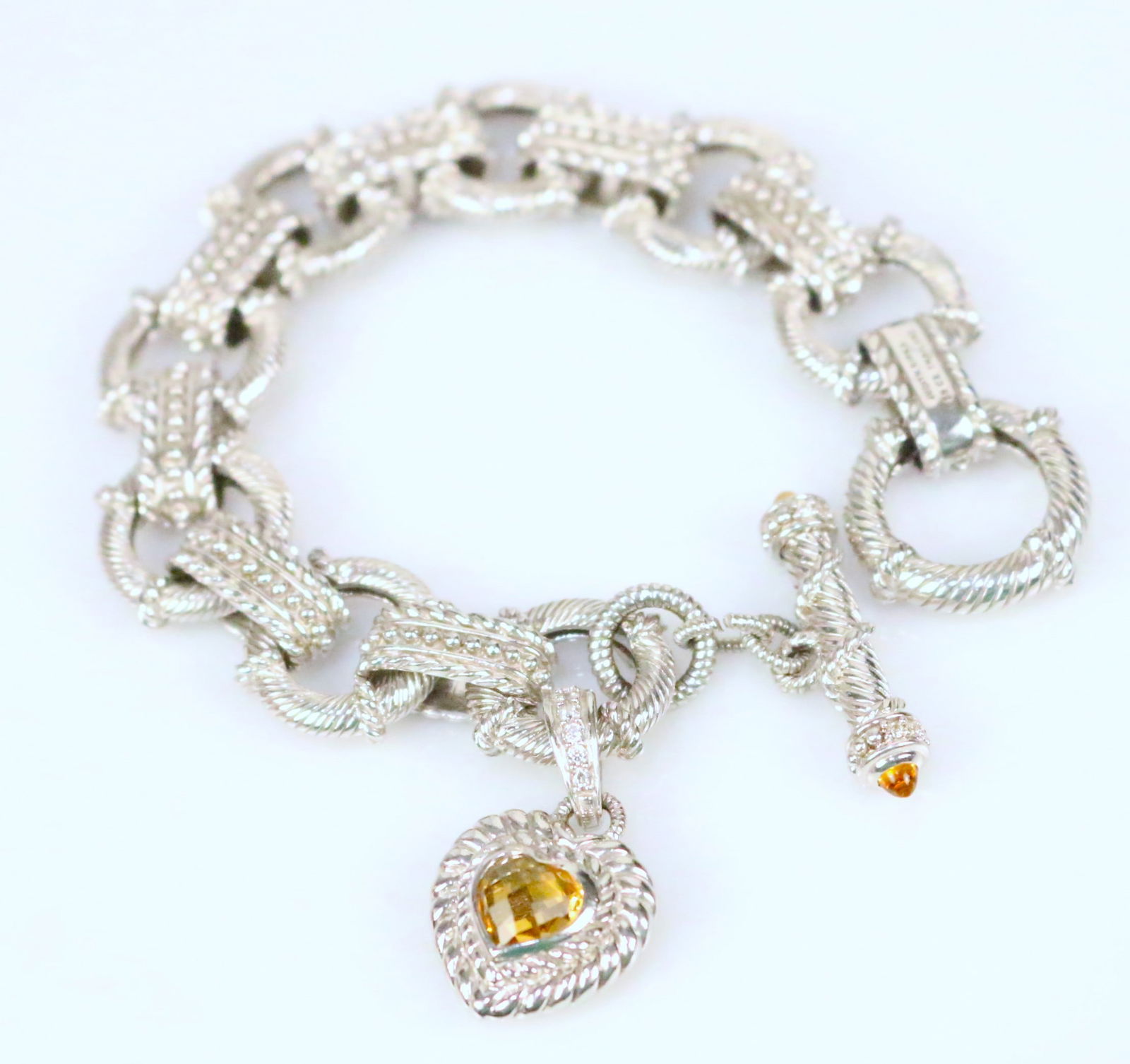 Judith Ripka Sterling Silver Citrine Heart Charm Toggle Bracelet (1 of 5)