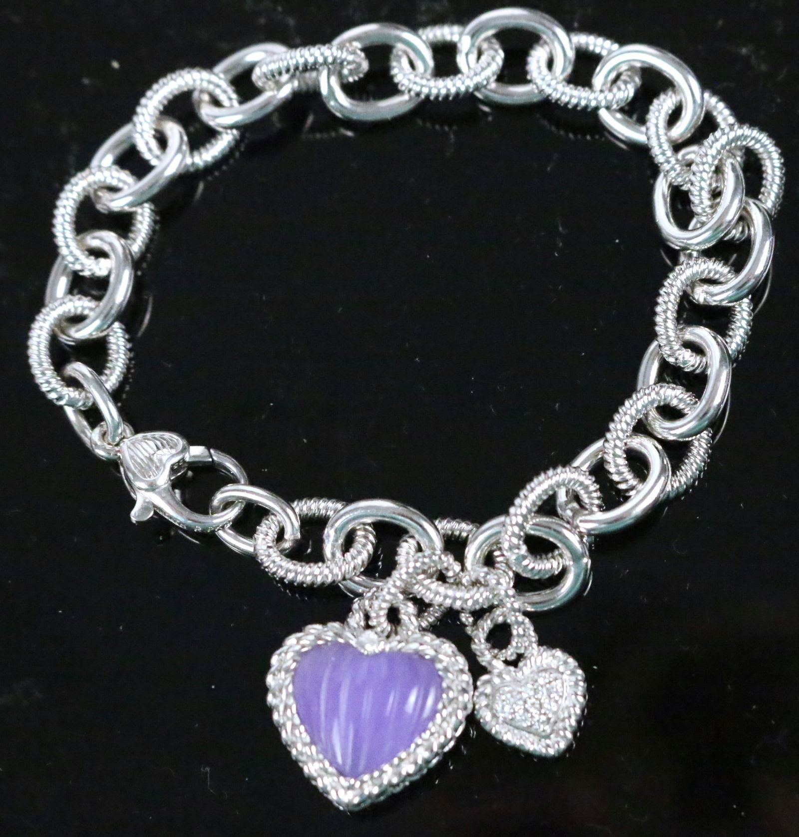 Judith Ripka Sterling Silver Lavender Purple Jade Heart Charm Bracelet (1 of 4)