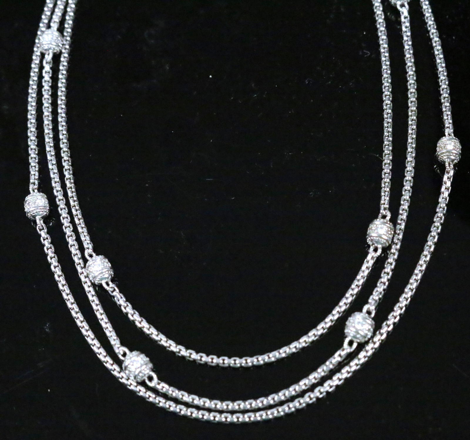 Judith Ripka Sterling Silver Barrell CZ 3 Strand Station necklace (1 of 5)