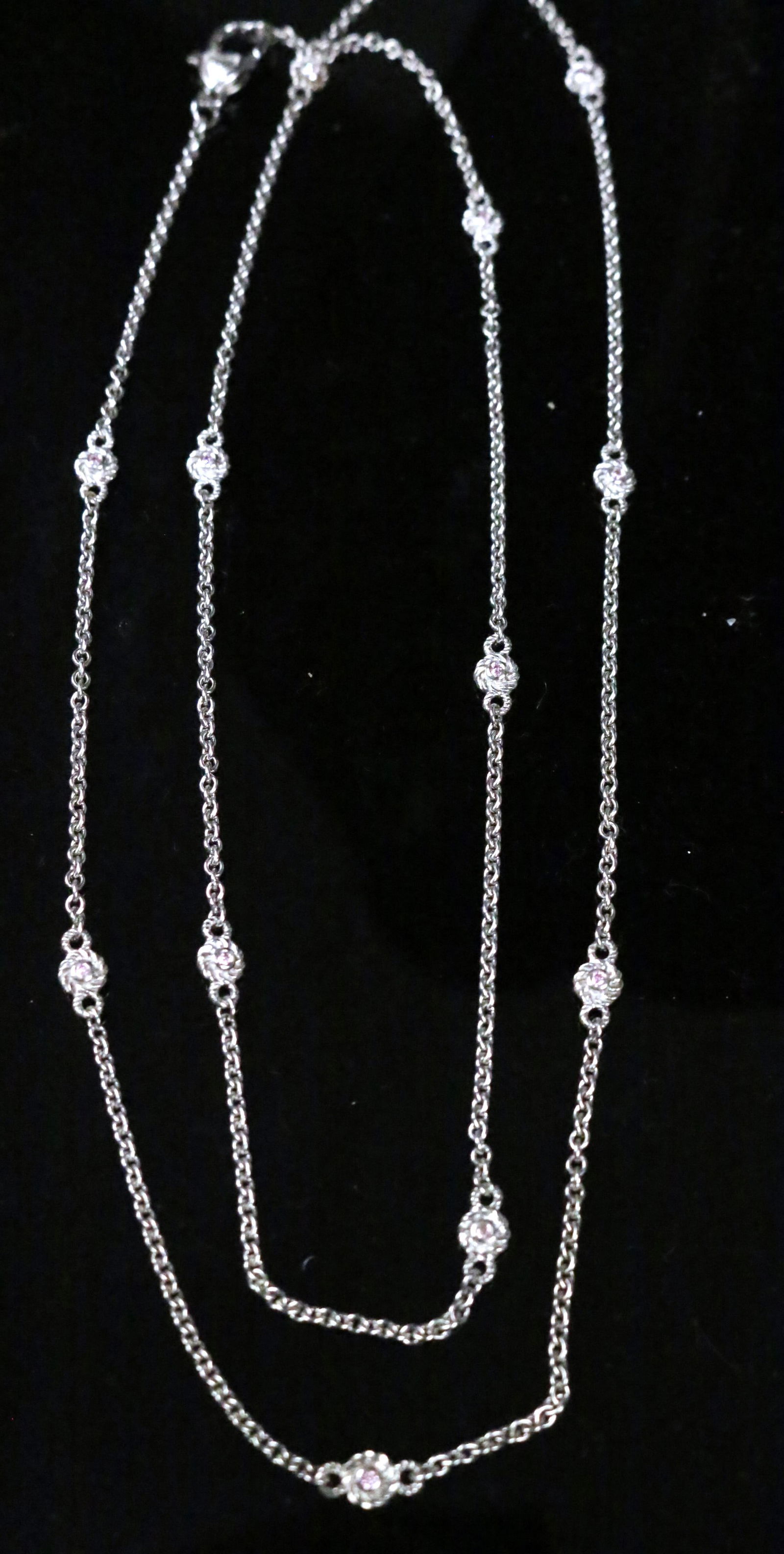 Judith Ripka Sterling Silver 36" Pink CZ station necklace (1 of 4)