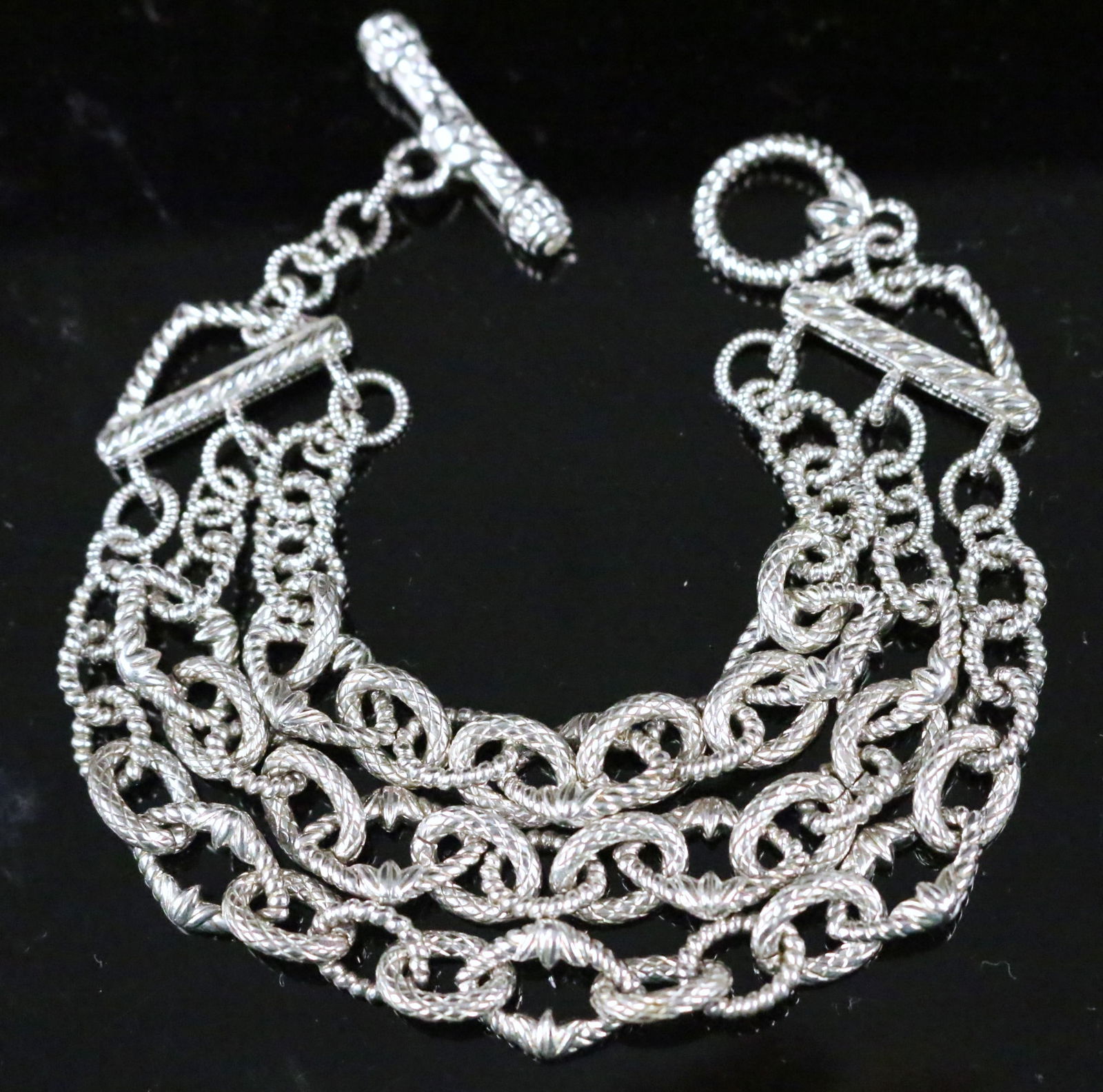 Judith Ripka Sterling Silver triple strand heavy toggle bracelet (1 of 6)