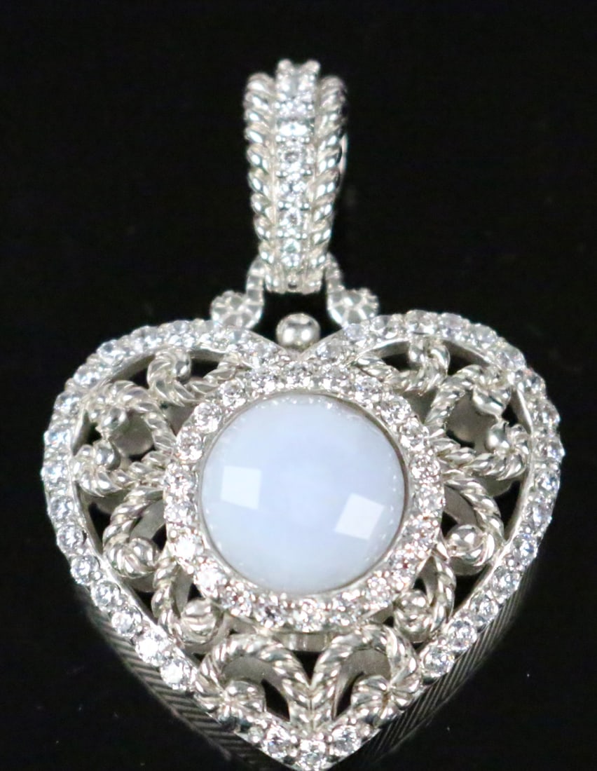 Judith Ripka Sterling Silver LARGE Chalcedony & CZ Heart Pendant Charm Enhancer (1 of 4)