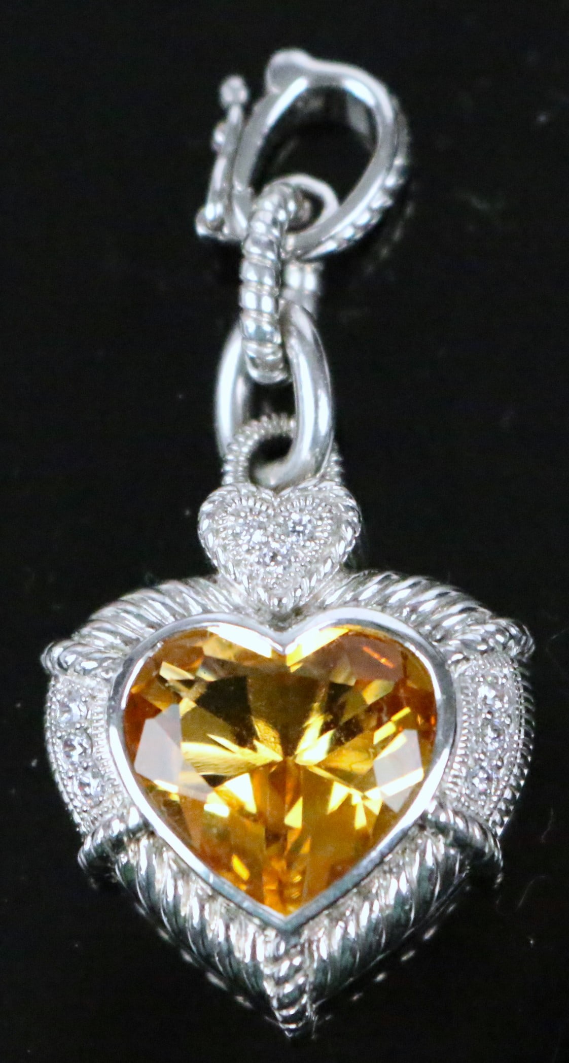 Judith Ripka Sterling Silver Large Citrine & CZ Heart Pendant Charm Enhancer (1 of 4)