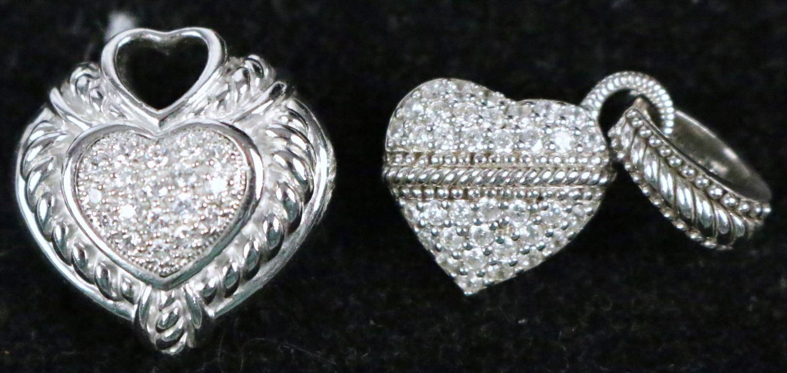 Judith Ripka Lot of 2 Sterling Silver Diamonique CZ Hearts Pendant Charm Enhancers (1 of 5)