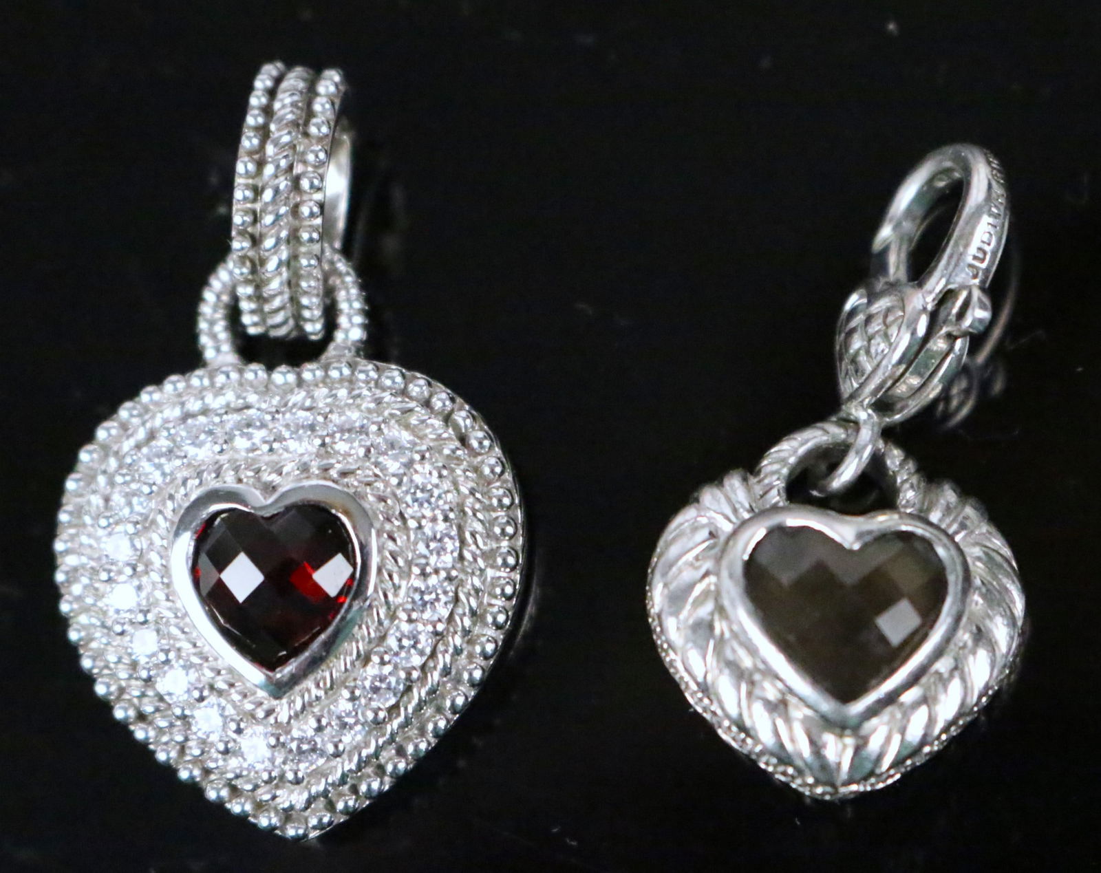 Judith Ripka Lot of 2 Sterling Silver Garnet Hearts Pendant Charm Enhancers (1 of 5)