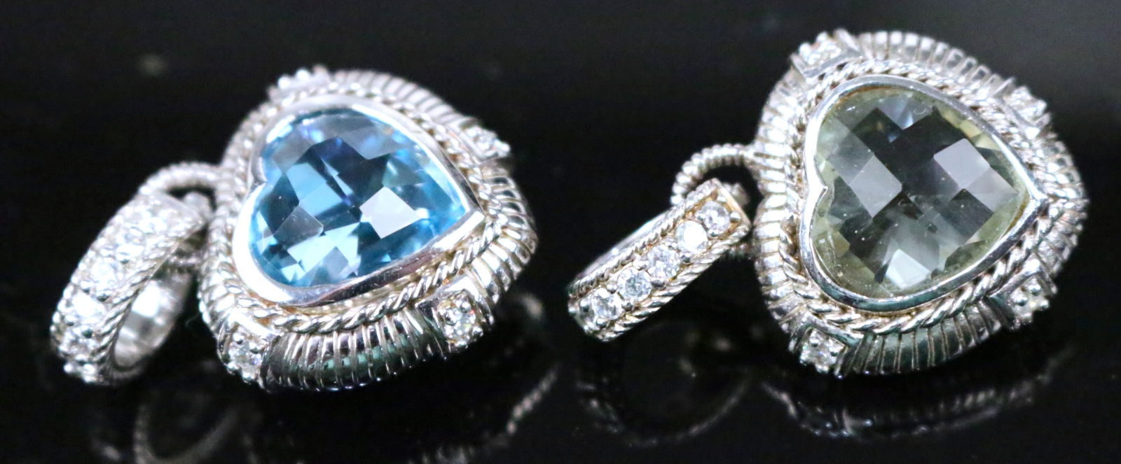 Judith Ripka Lot of 2 Sterling Silver Hearts Pendant Charm Enhancers Chrysoprase & Topaz (1 of 3)