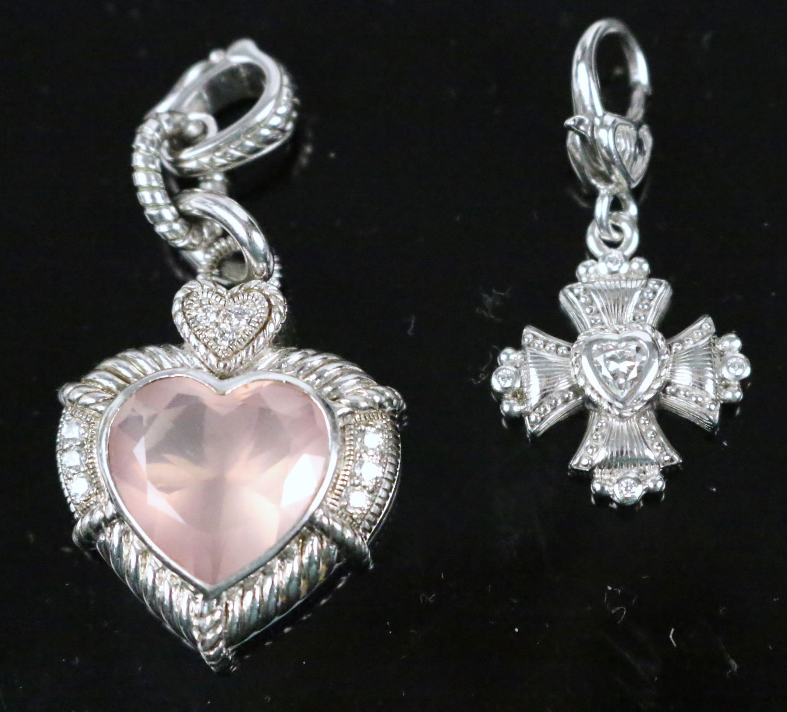 Judith Ripka Lot of 2 Sterling Silver Pendant Charm Enhancers Cross and Large Heart (1 of 6)