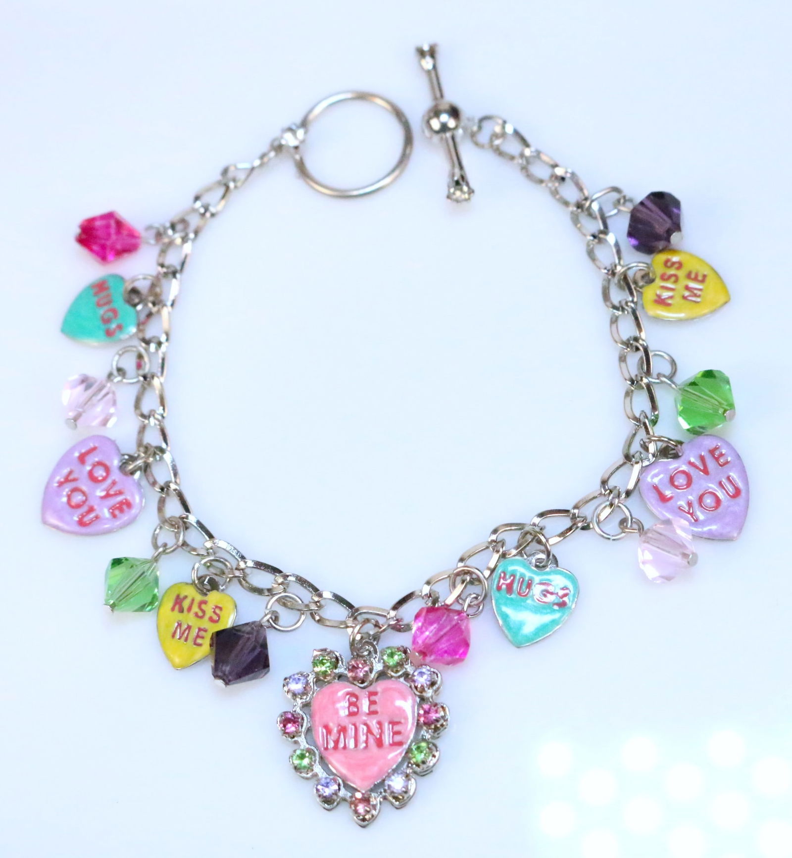 Lunch At The Ritz Heart Valentines Charms Palladium Silver Toggle Bracelet (1 of 3)