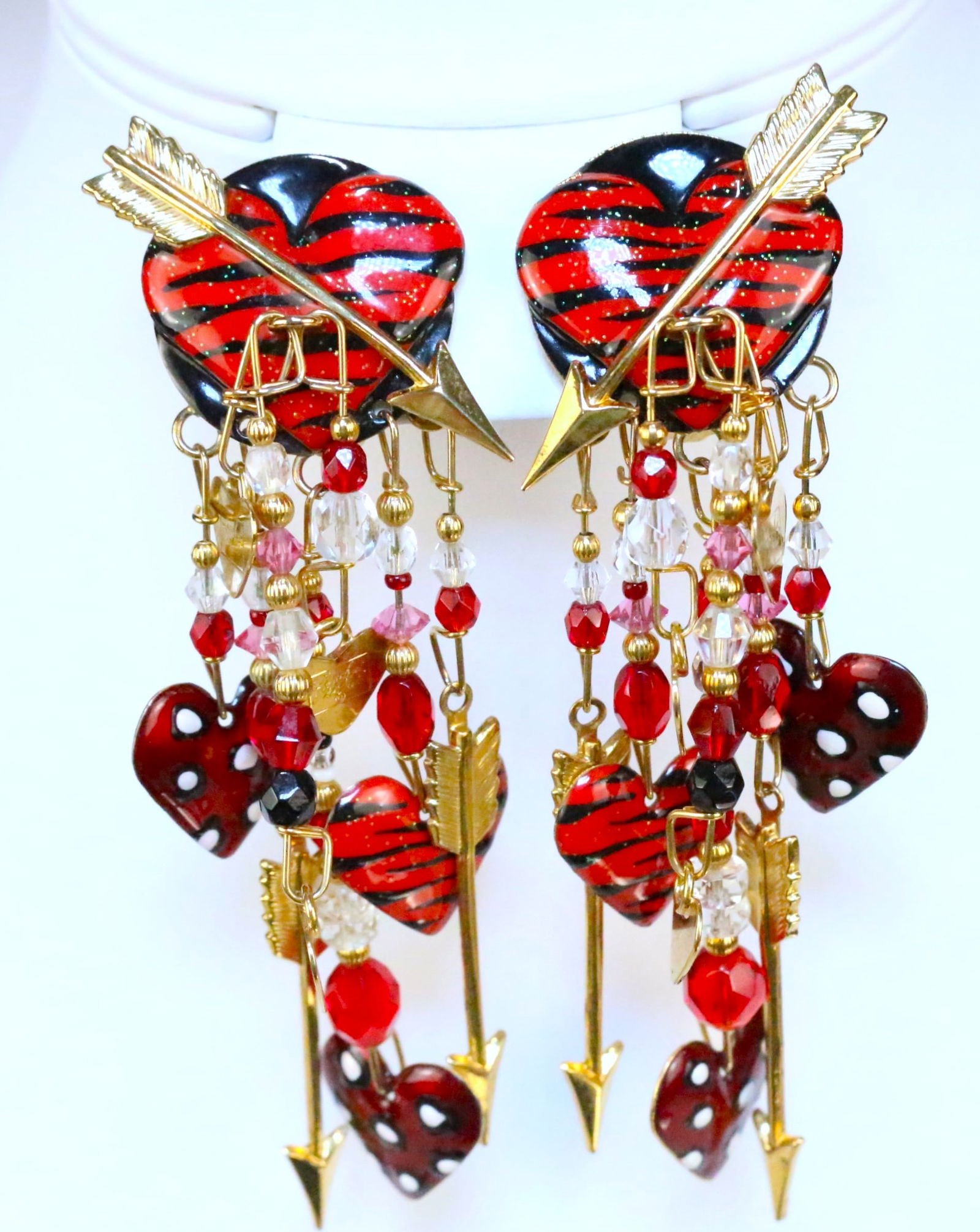 Lunch At The Ritz USA Heart Valentines LONG Multi hearts Dangle Earrings (1 of 5)
