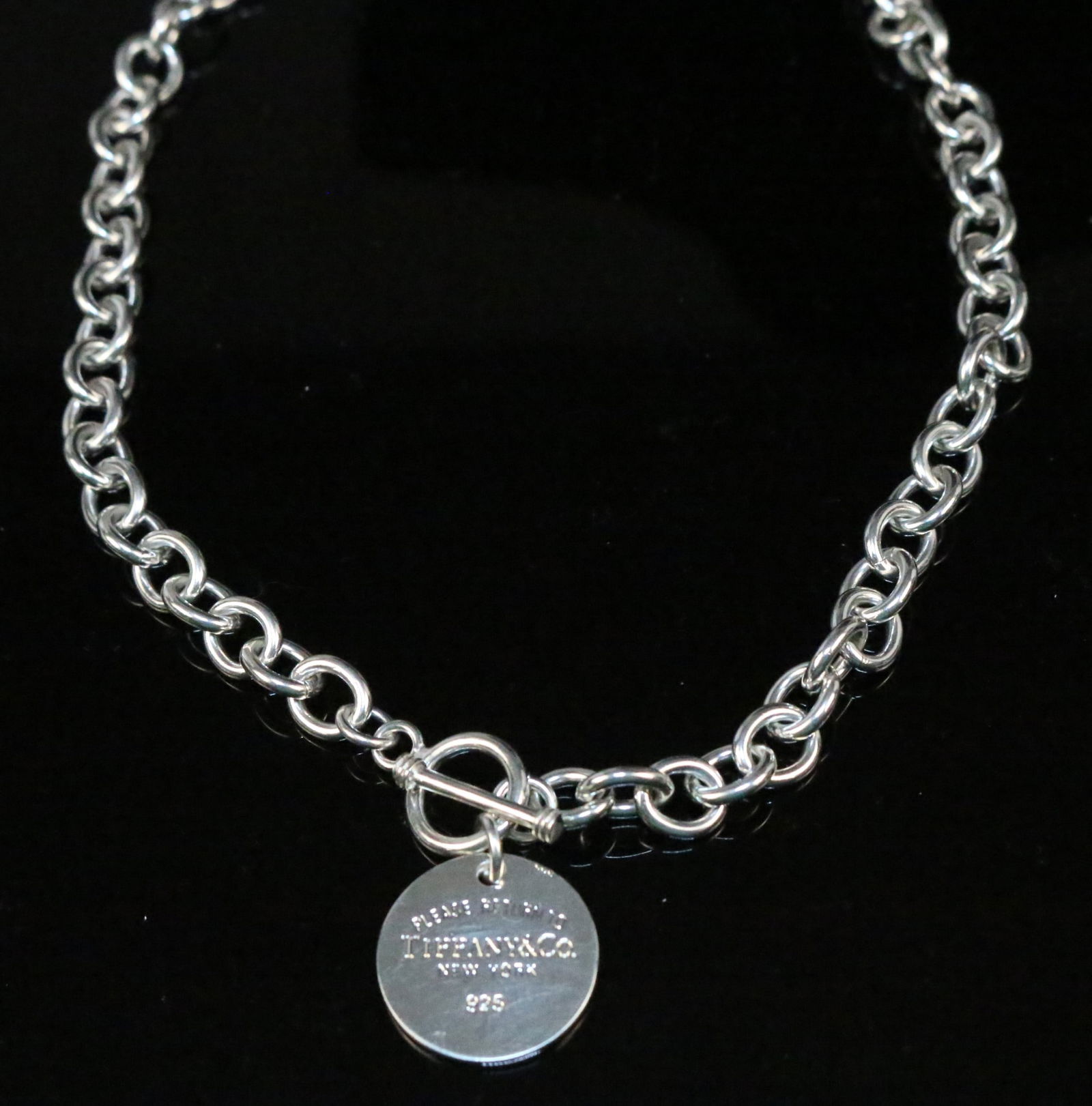 Sterling Silver Round Disc Toggle Necklace Stamped PLEASE RETURN TO TIFFANY & CO. NEW YORK 925 (1 of 8)
