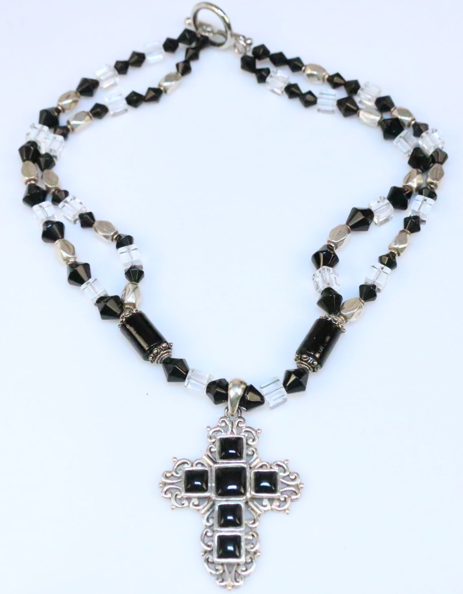 BARSE Designer Sterling Silver, Black Onyx Cross Pendant Necklace (1 of 6)