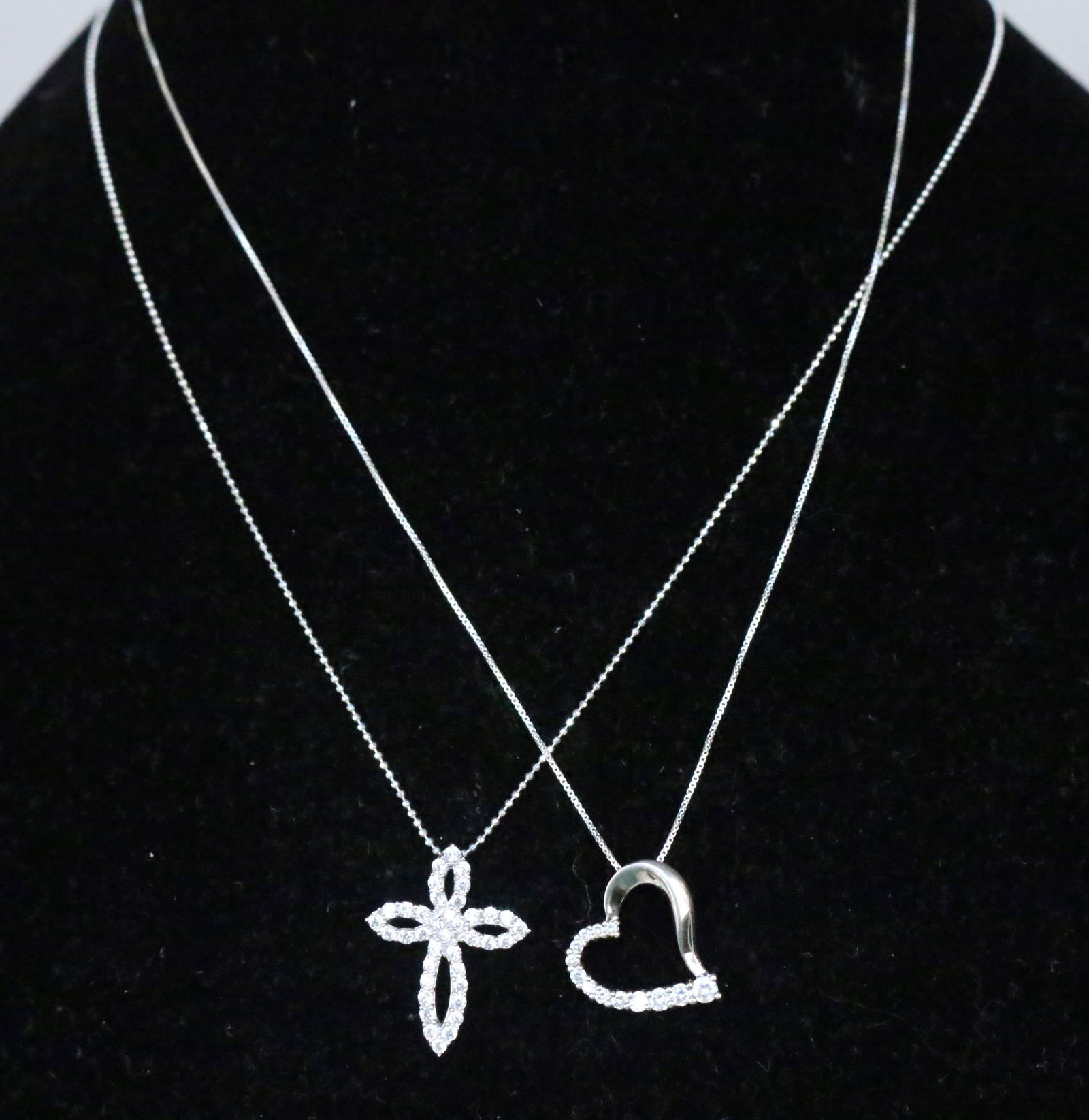 Lot of 2 Sterling Silver Diamonique CZ Heart and Cross Pendant Necklace (1 of 3)
