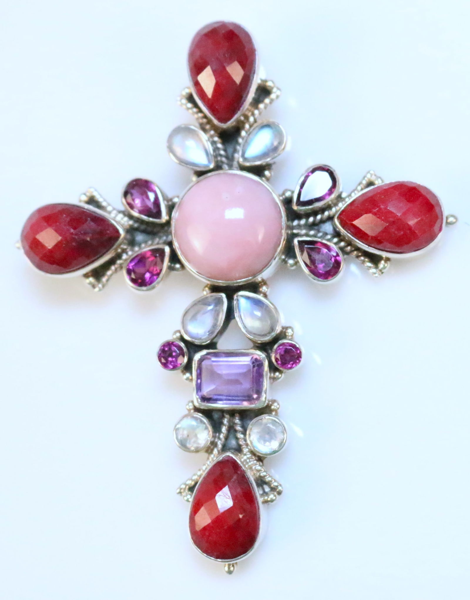 Nicky Butler Sterling Silver HUGE Opal Amethyst + more gemstones Cross Pendant (1 of 5)
