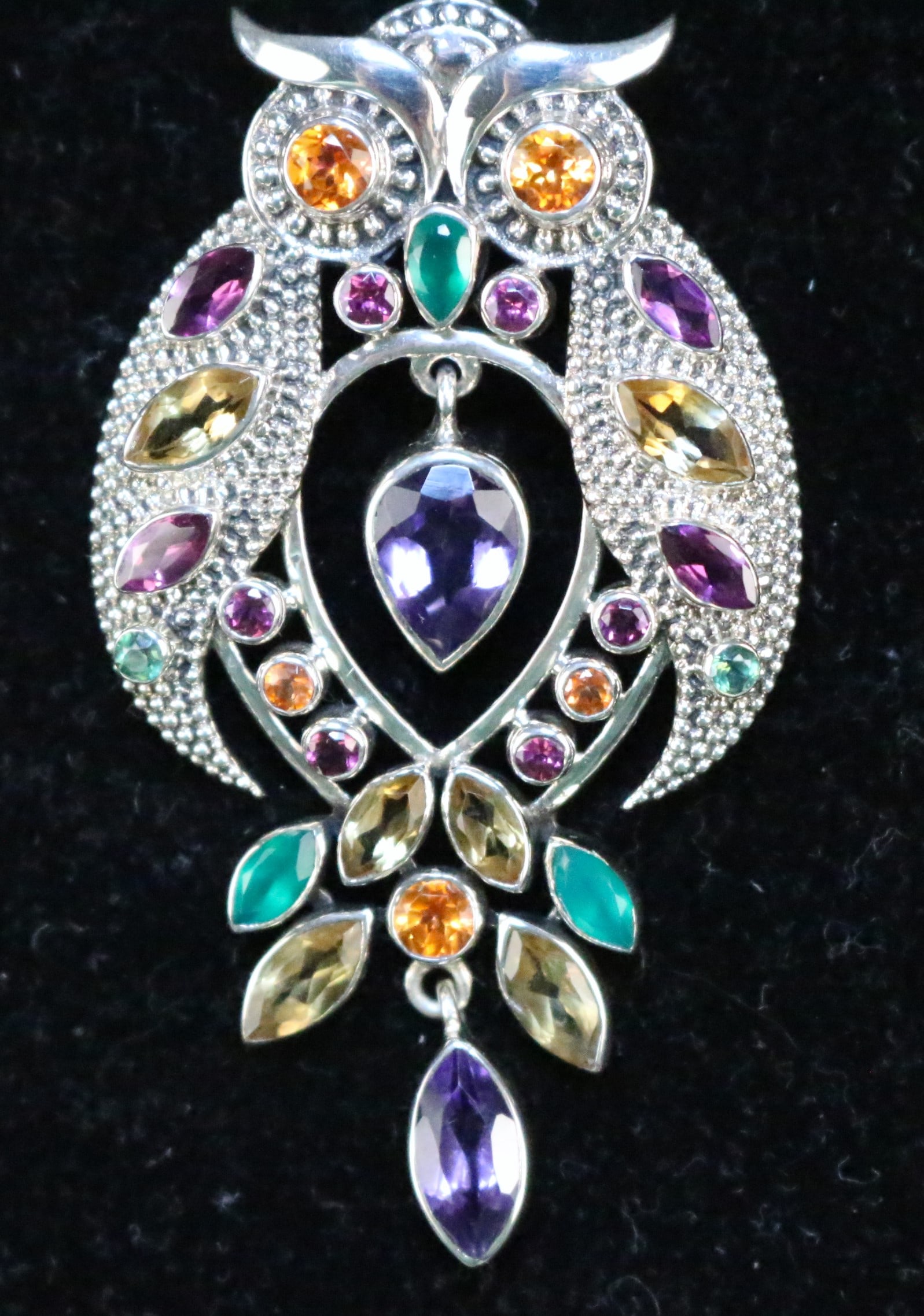 RARE Nicky Butler Sterling Silver Multi Gemstone Large Owl Brooch Pendant (1 of 3)