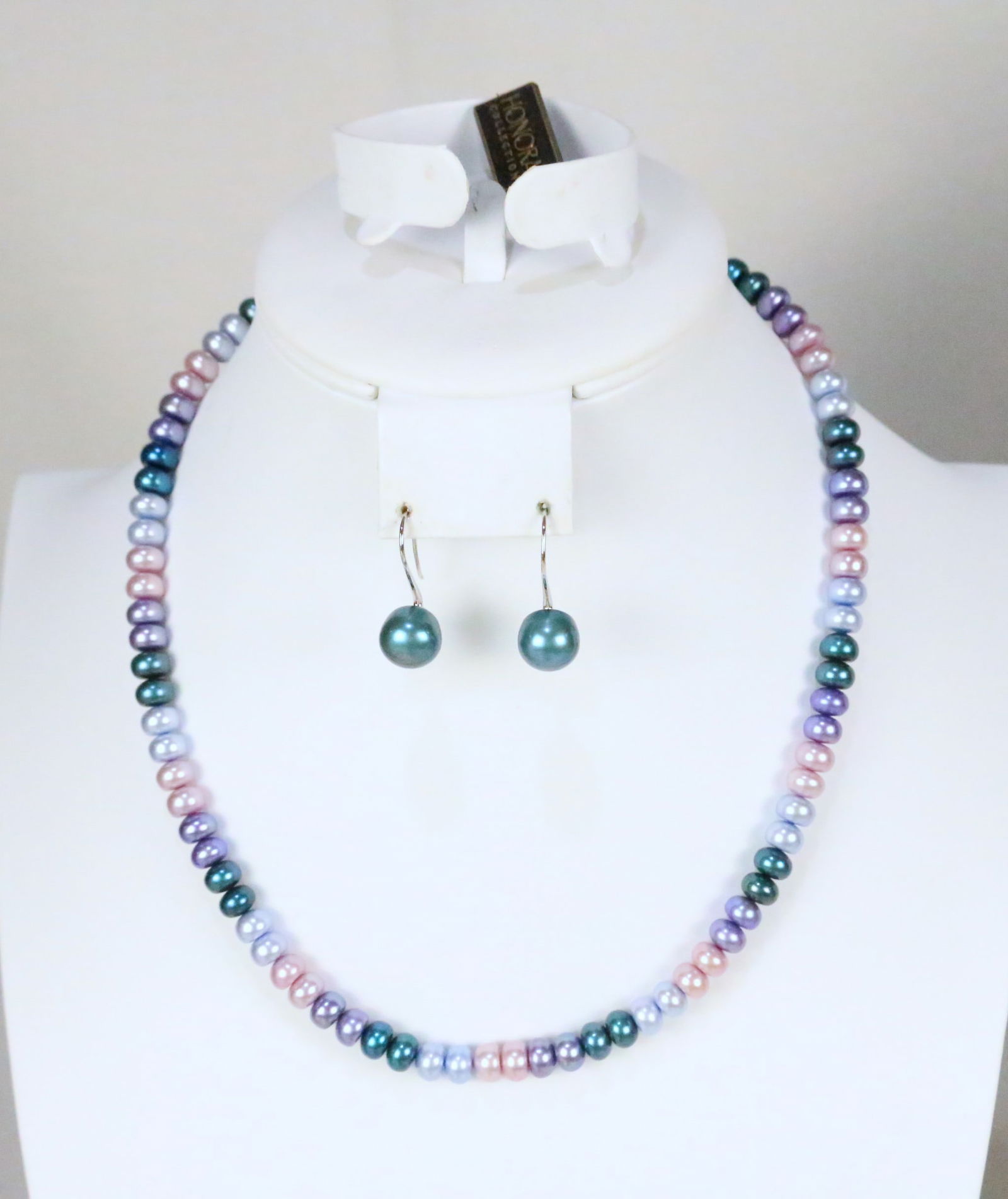 NEW Honora Freshwater Cultured Pearl Sterling Silver Blue, pink purple peacock Necklace & earrings (1 of 3)