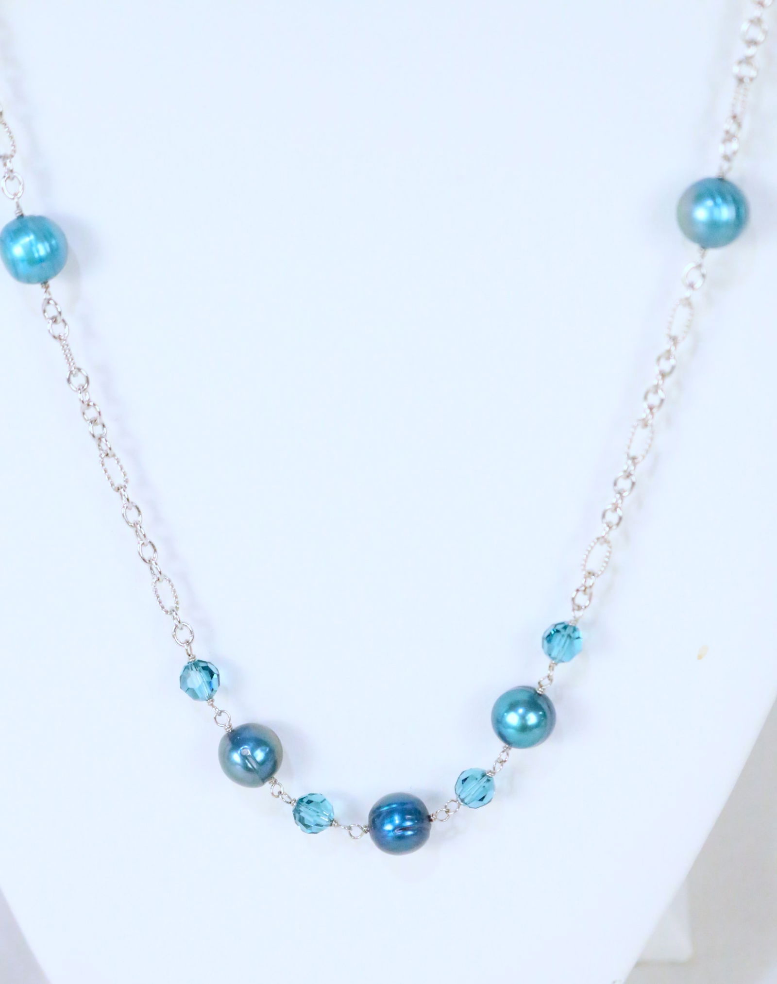 NEW Honora Freshwater Cultured Pearl Sterling Silver Lot of 2 Teal Blue Necklaces. (1 of 4)