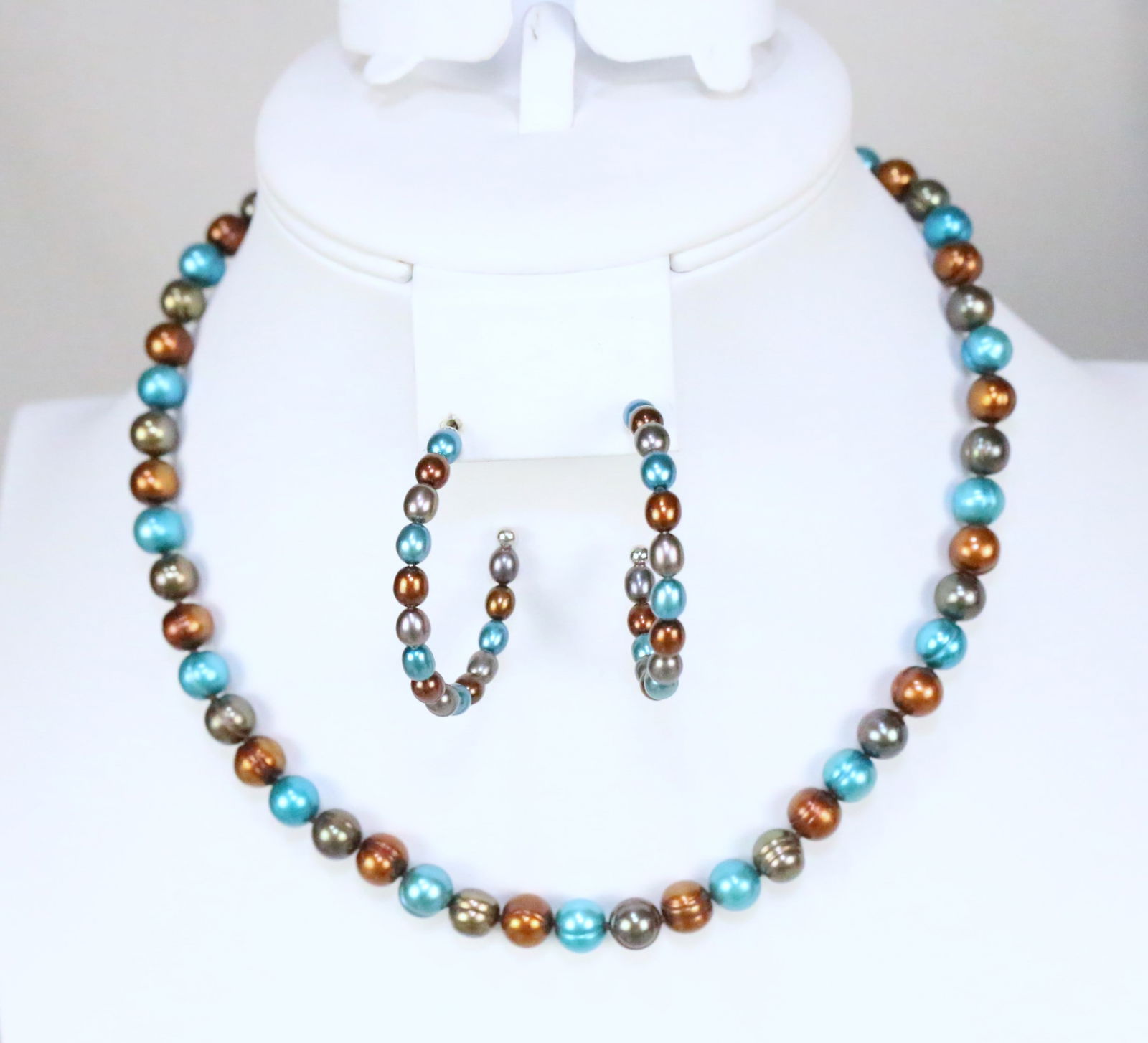 NEW Honora Freshwater Cultured Blue Copper Pearl Sterling Silver Necklace Earrings Set (1 of 4)
