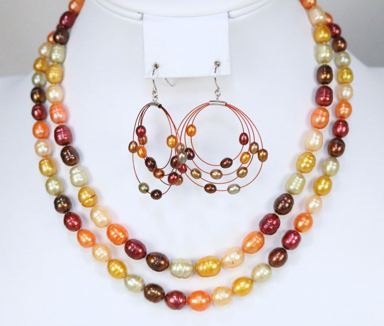 NEW Honora Freshwater Cultured Fall shades Pearl Sterling Silver 4 piece necklaces & earrings lot (1 of 4)