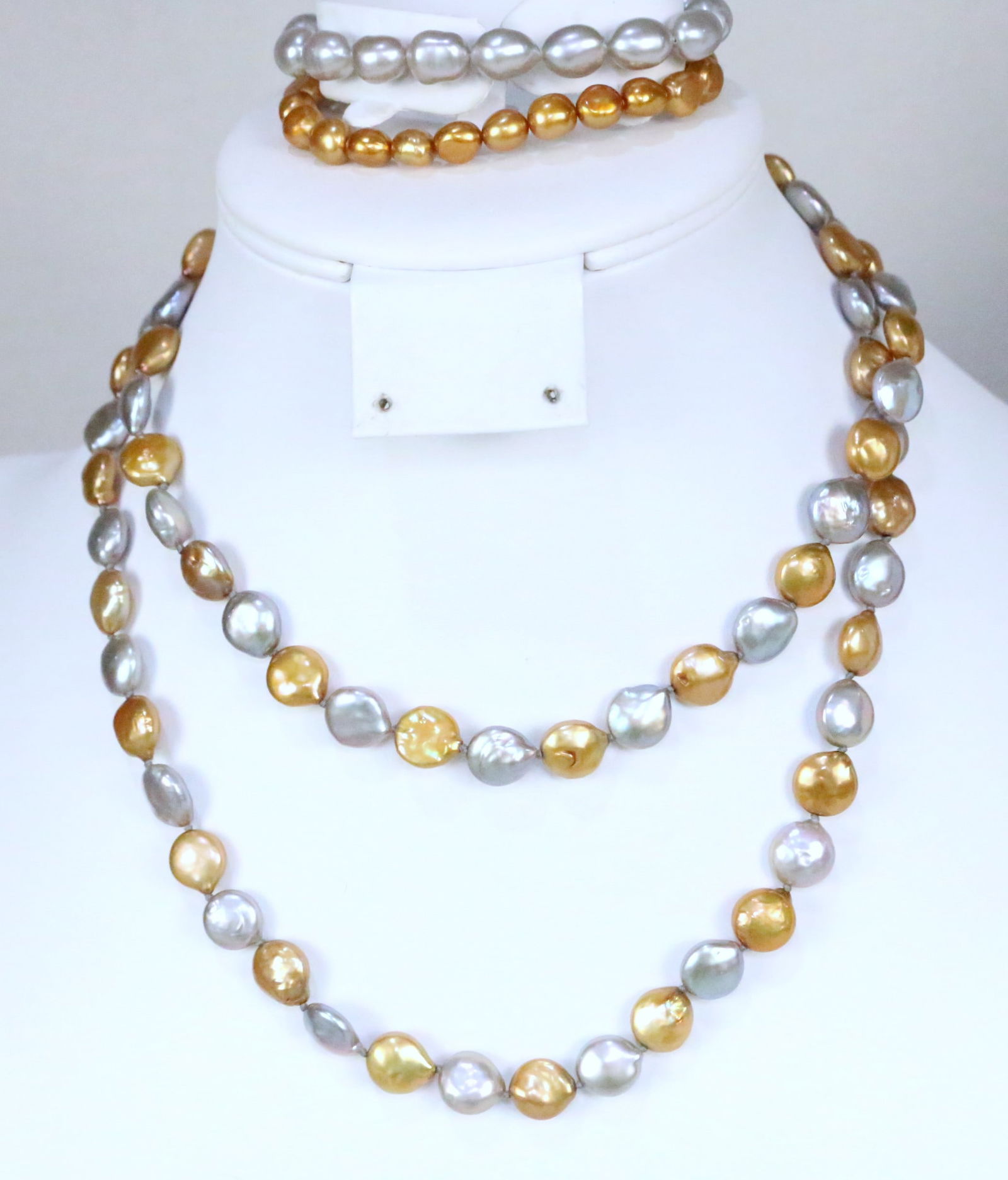 NEW Honora Freshwater Cultured Gray & Gold 3 pc Necklace Bracelet Pearl Sterling Silver set (1 of 5)