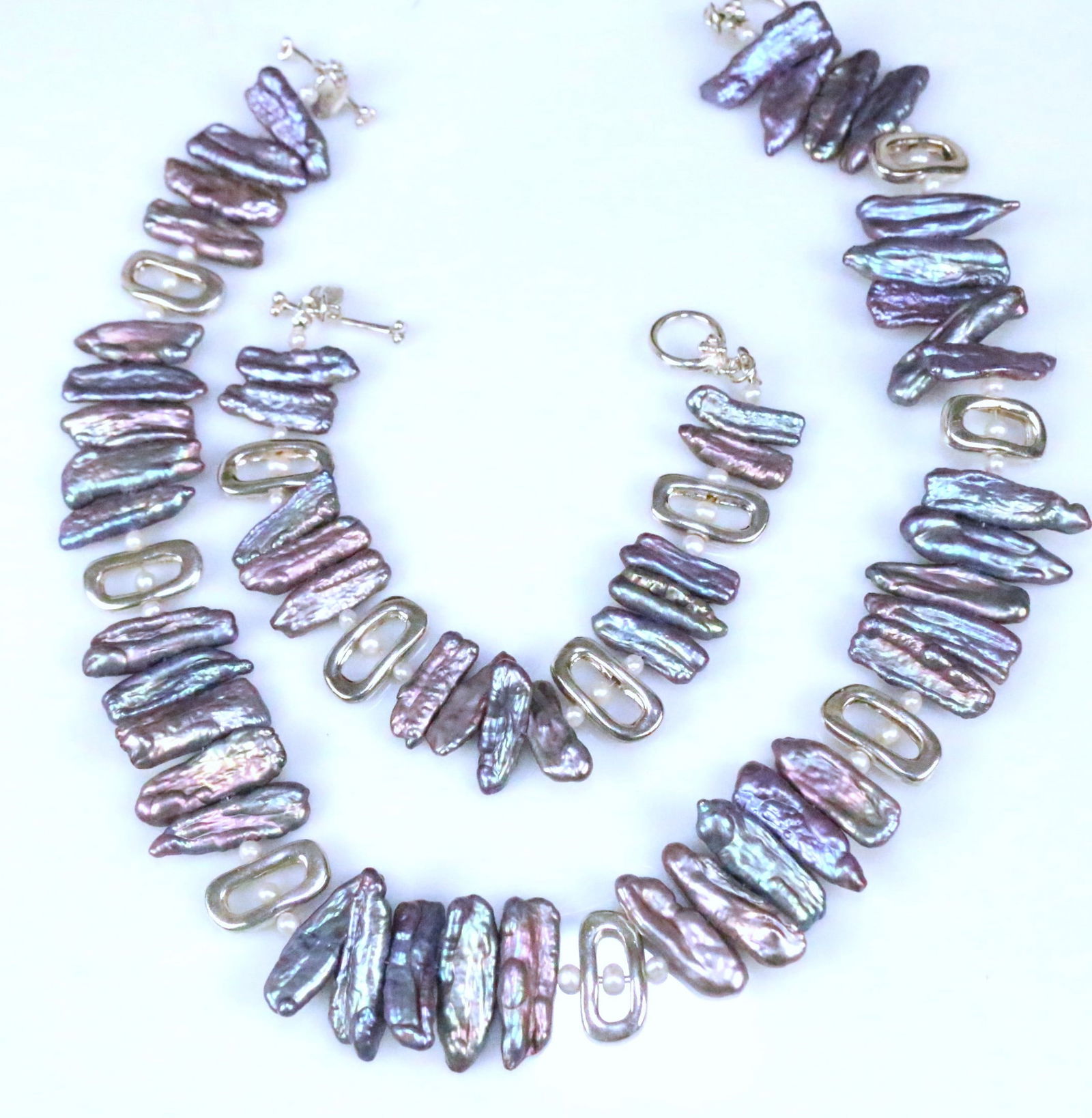 Iridesse a Tiffany Company RARE Sterling silver cultured & Biwa Peacock Pearl Necklace Bracelet Set (1 of 6)