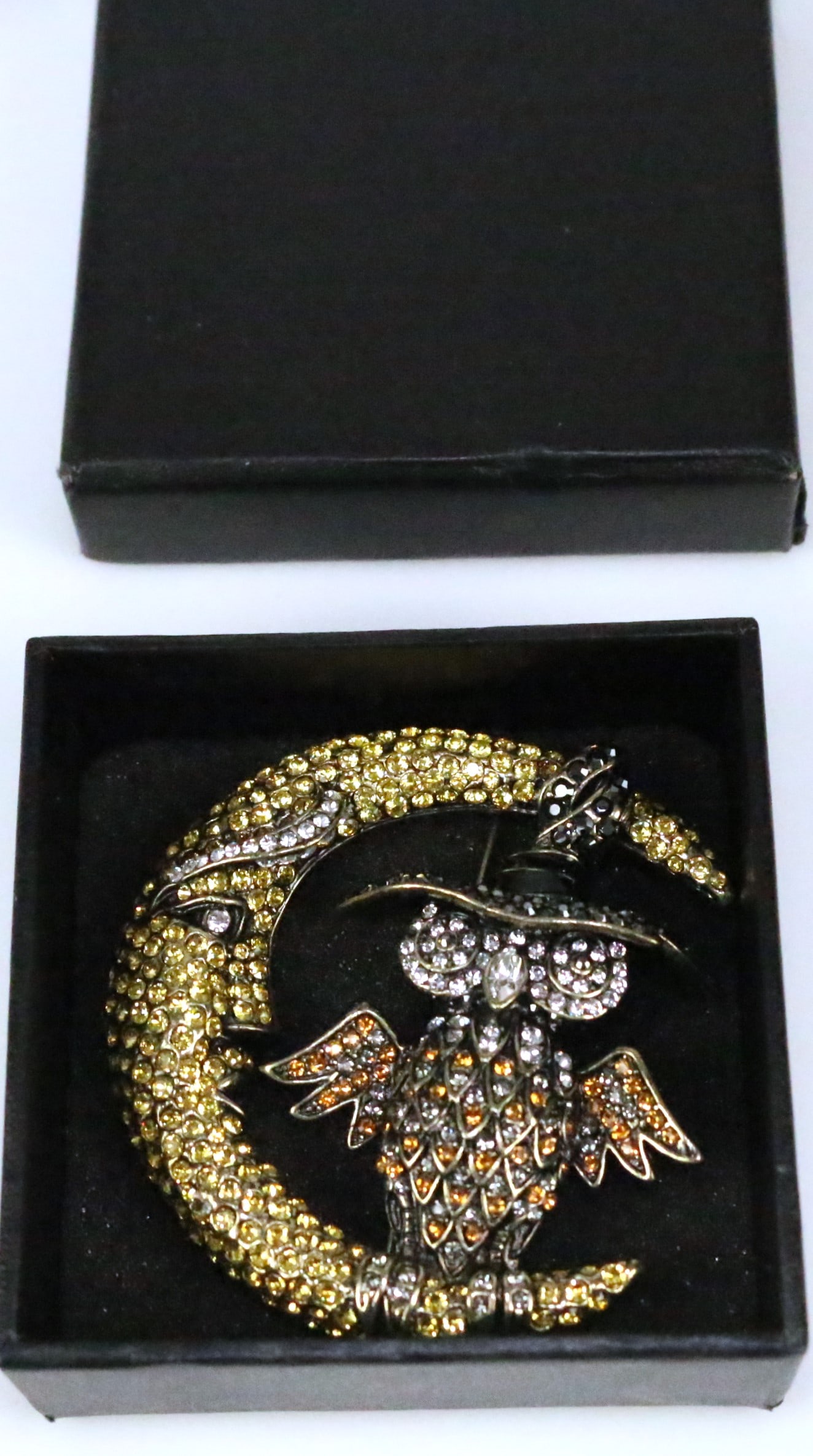 NEW Heidi Daus HUGE Owl Moon Brooch IN BOX (1 of 3)
