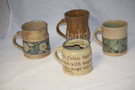 Vintage Russell Henry Left Handed Folk Art Pottery Mugs Lot of  4