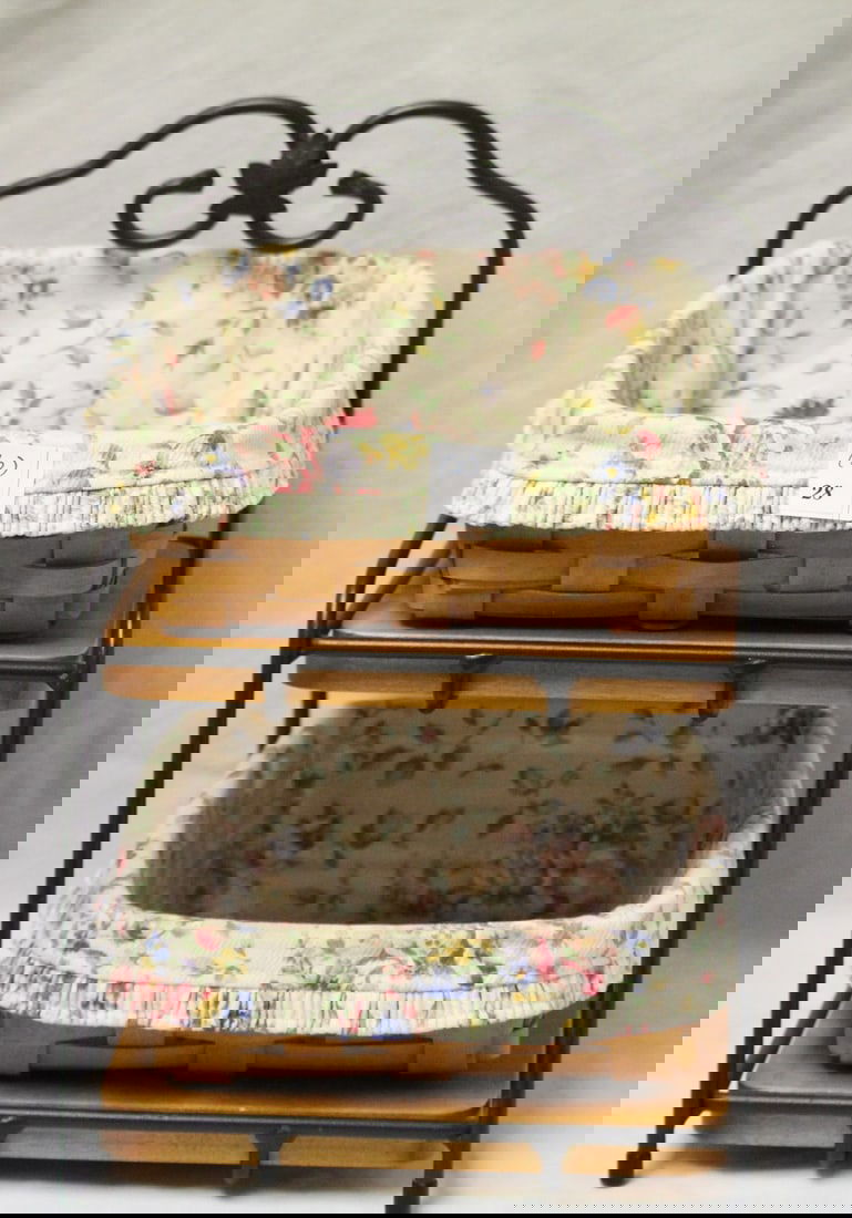 Longaberger Two-Tier Wrought Iron Rack with fabric inserts Baskets Stamped, Dated & Signed (1 of 4)