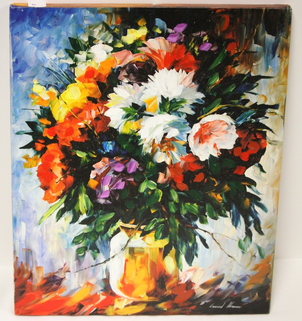 Handpainted Leonid Afremov Giclee Peonies Oil Painting Limited Edition, Signed and Dated (1 of 4)