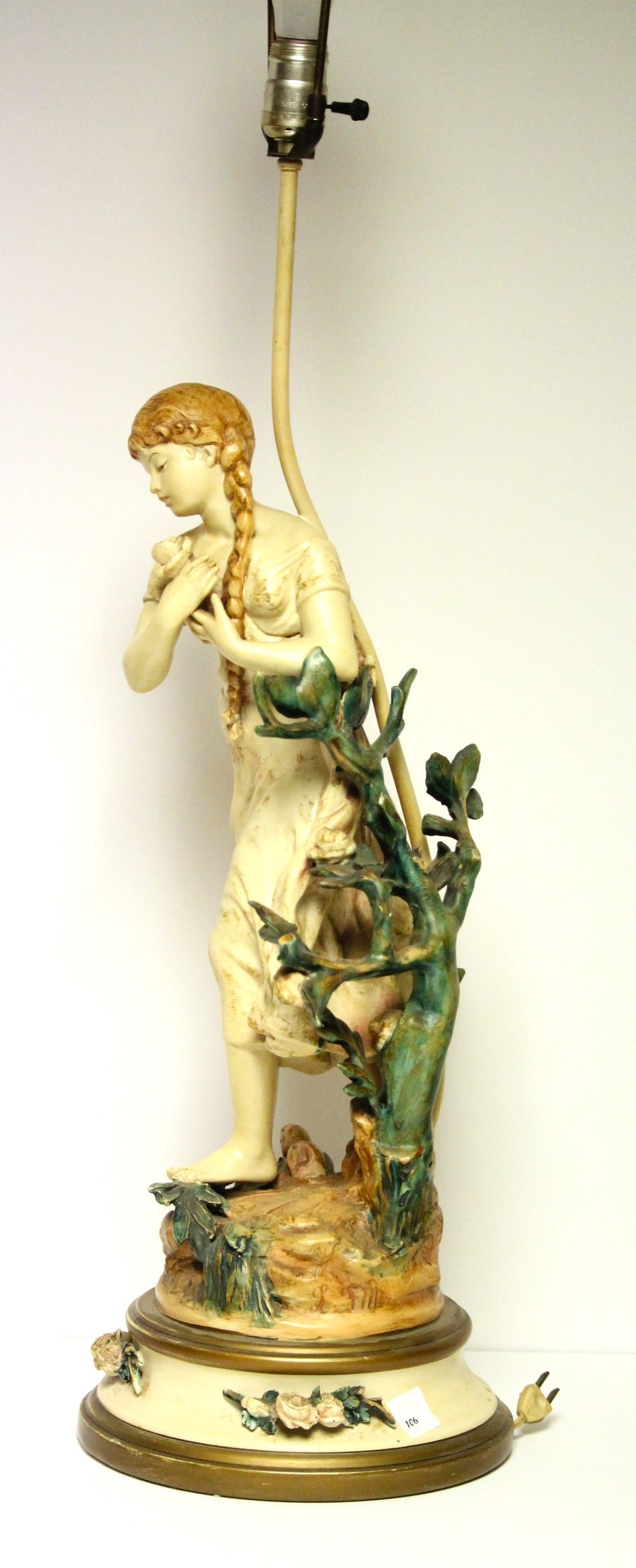 Vintage Large Mid 20th Century L & F Moreau Hand Painted Spelter Girl Table Lamp (1 of 4)