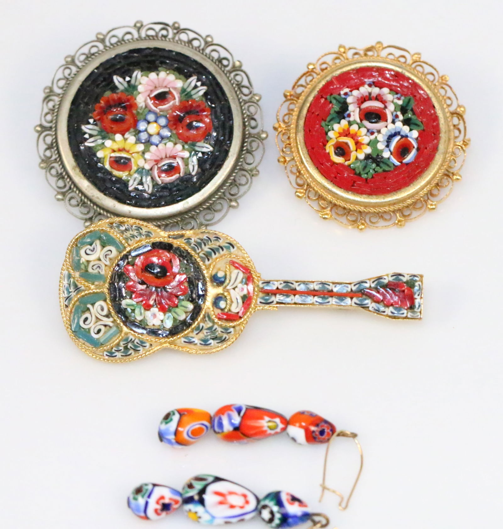 Vintage lot of 3 micro mosaic brooches + pr earrings. (1 of 4)