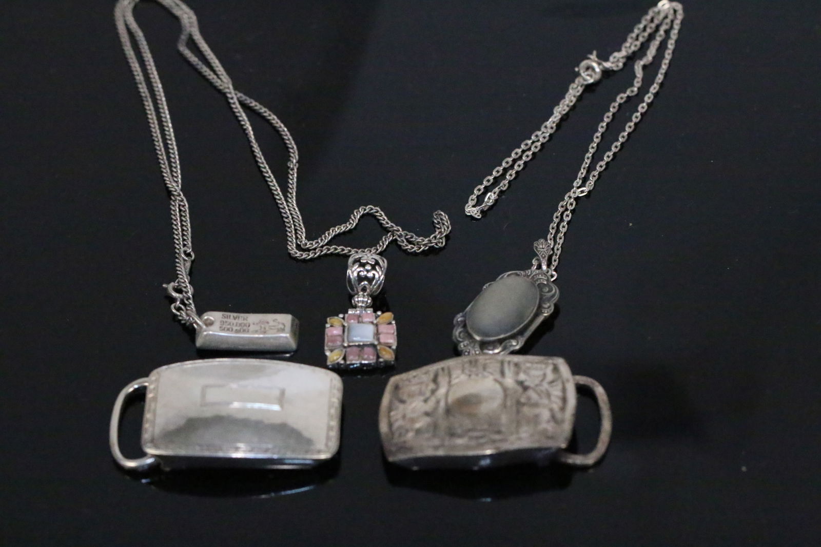 5 piece Sterling Silver Vintage Jewelry Lot Belt bucks, necklaces & pendant (1 of 6)