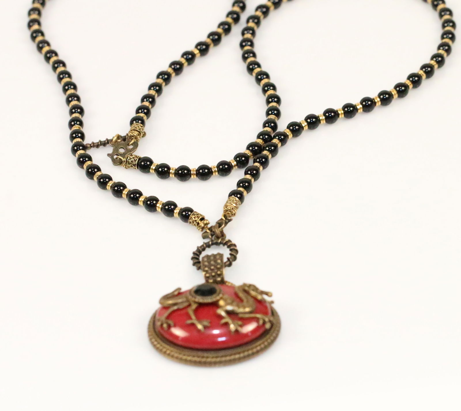 RARE Patrice Designer Dragon Carnelian Onyx Pendant Necklace (1 of 6)